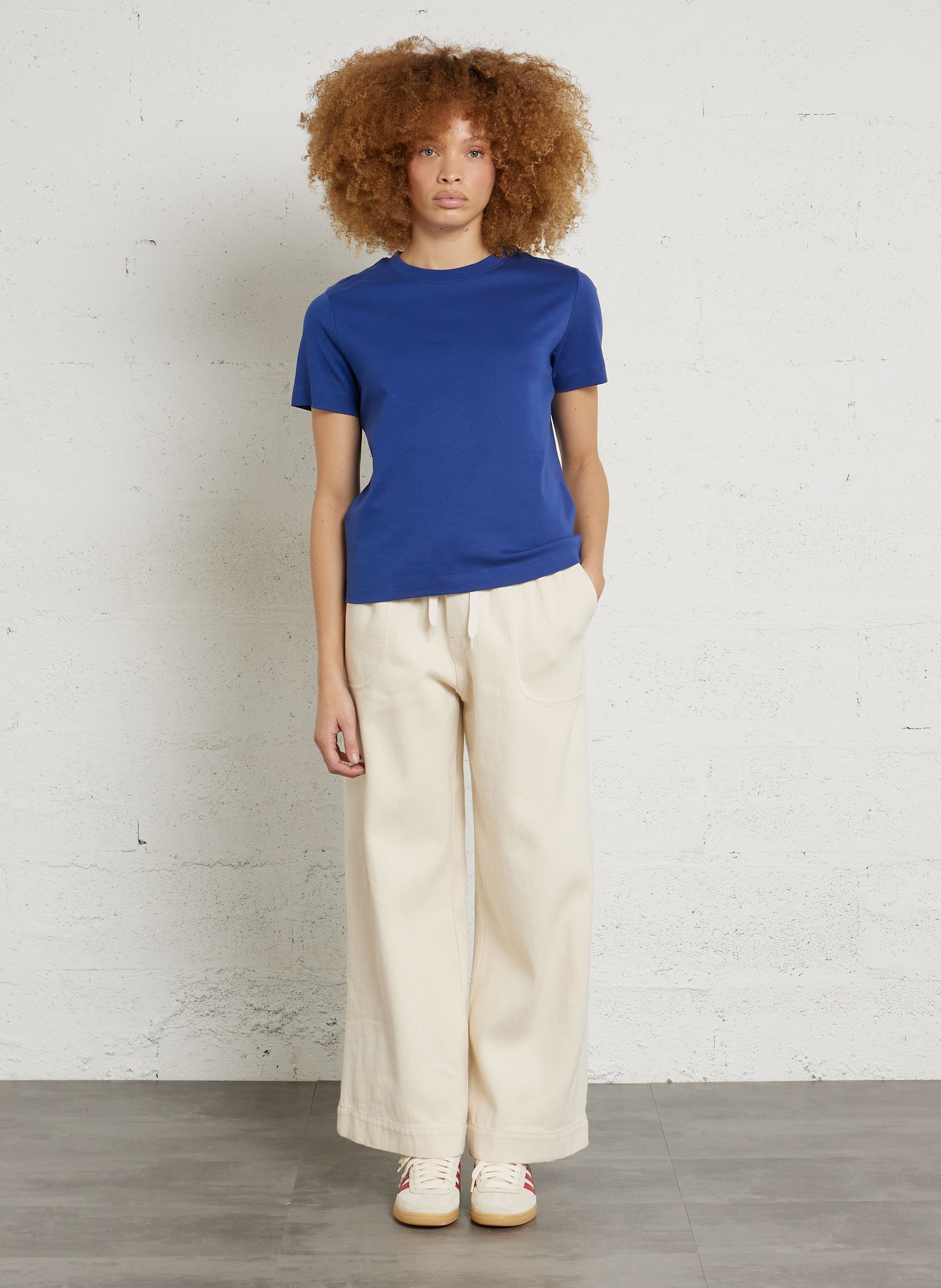 Tee-shirt droit col rond en coton leni MAISON 123 Bleu