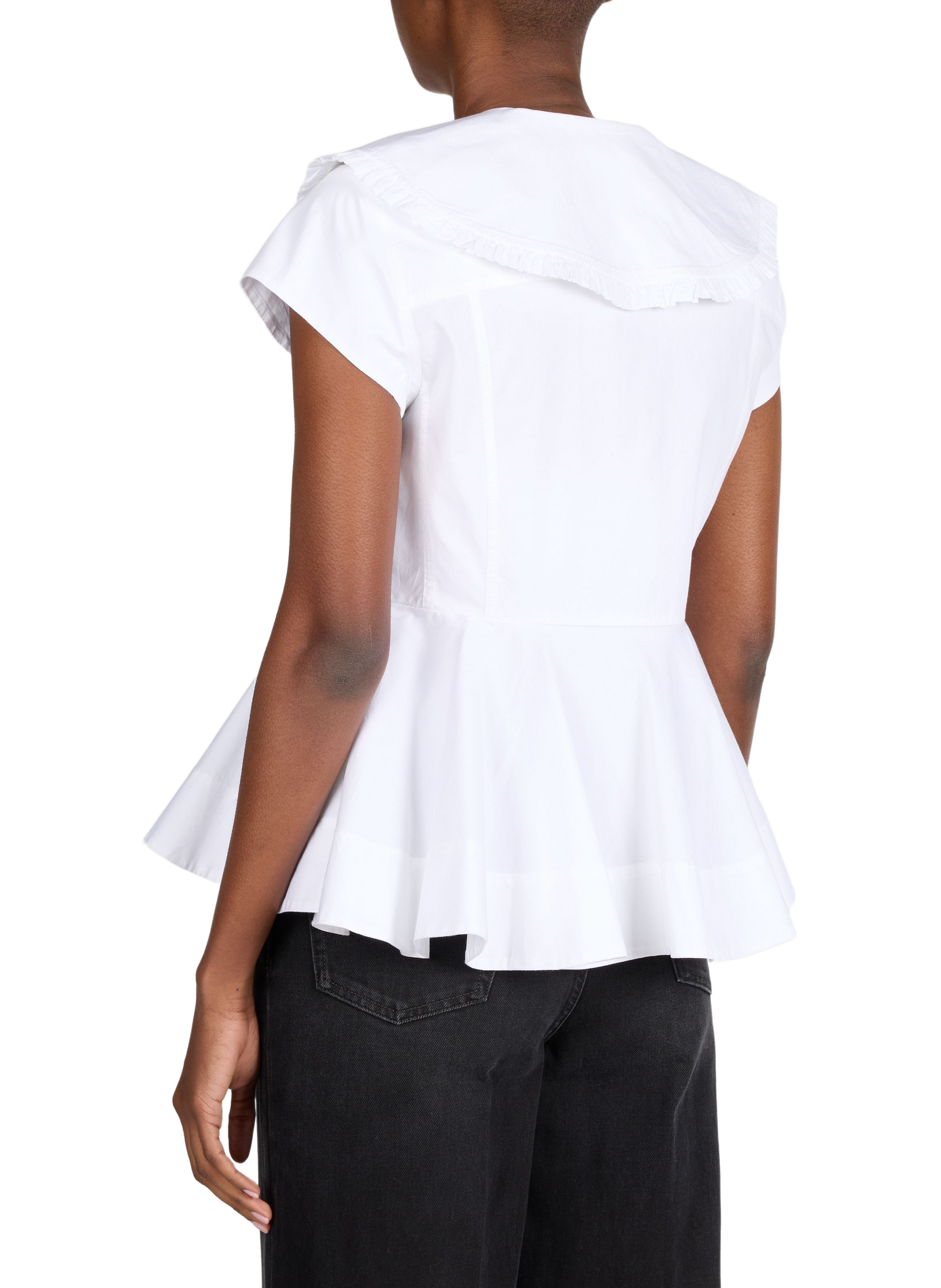 Chemise col volanté à manches courtes en coton mélangé GANNI Blanc