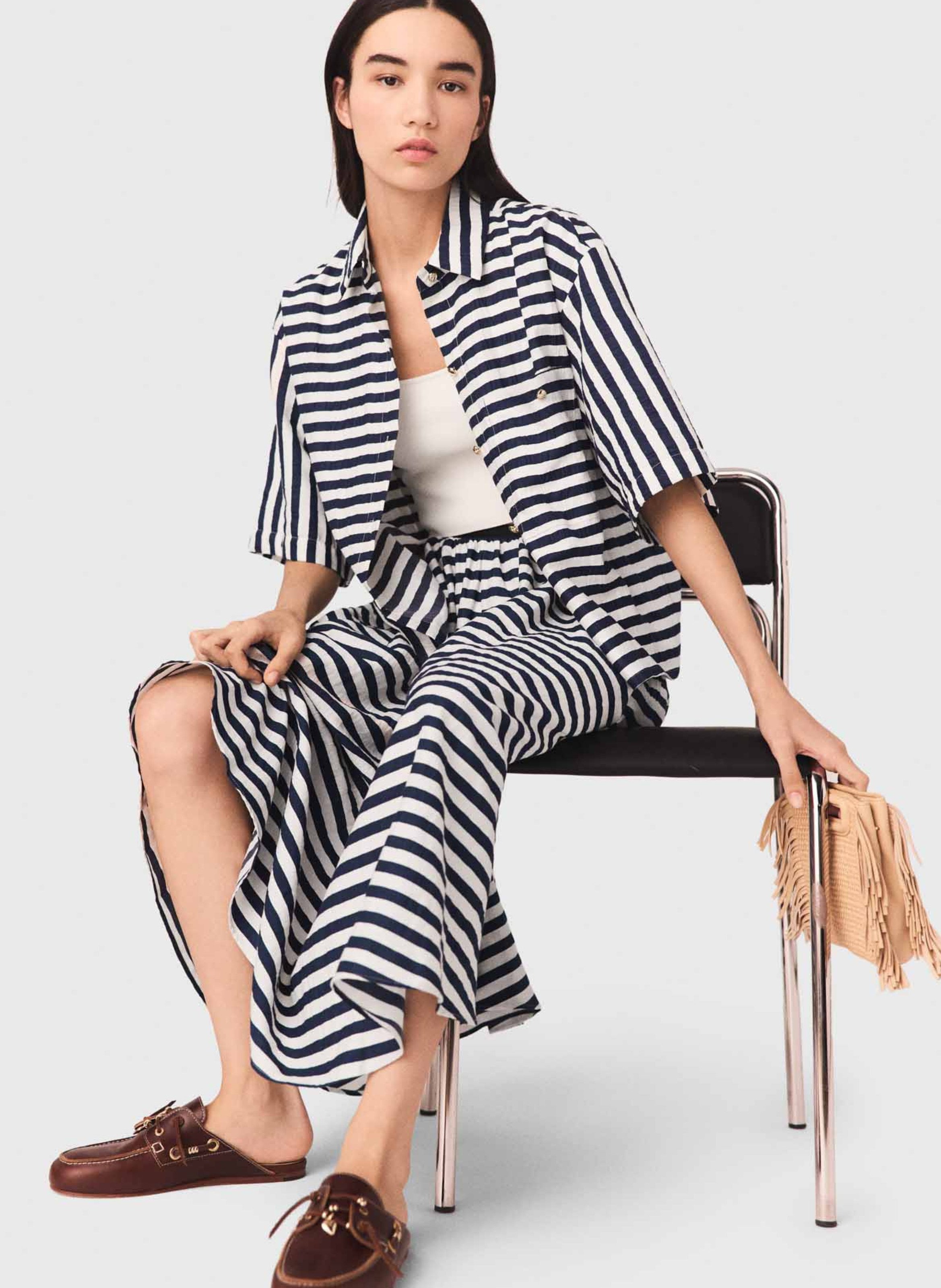 Jupe midi évasée à rayures MAJE Blanc