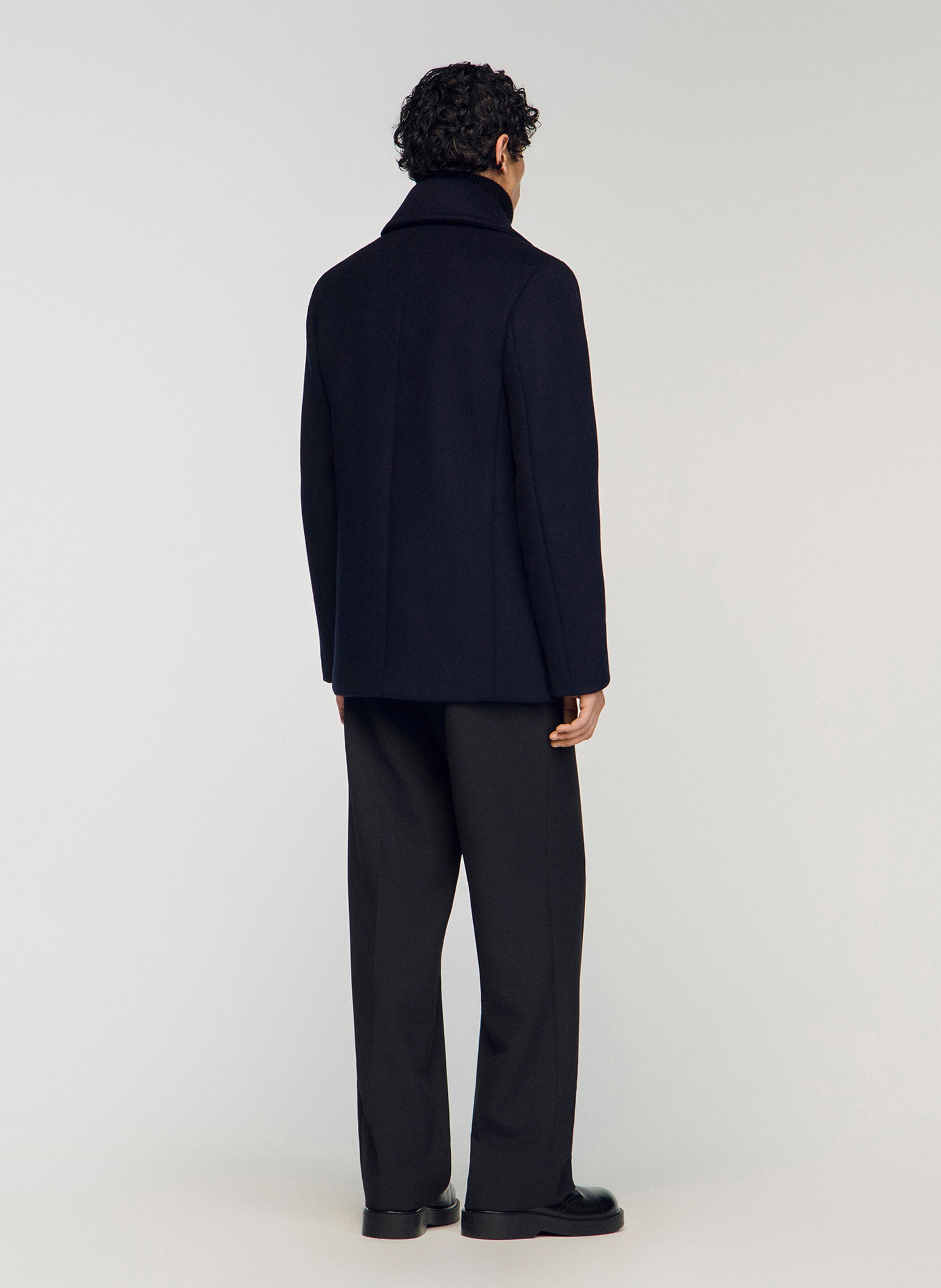 Manteau droit en laine mélangée SANDRO Bleu