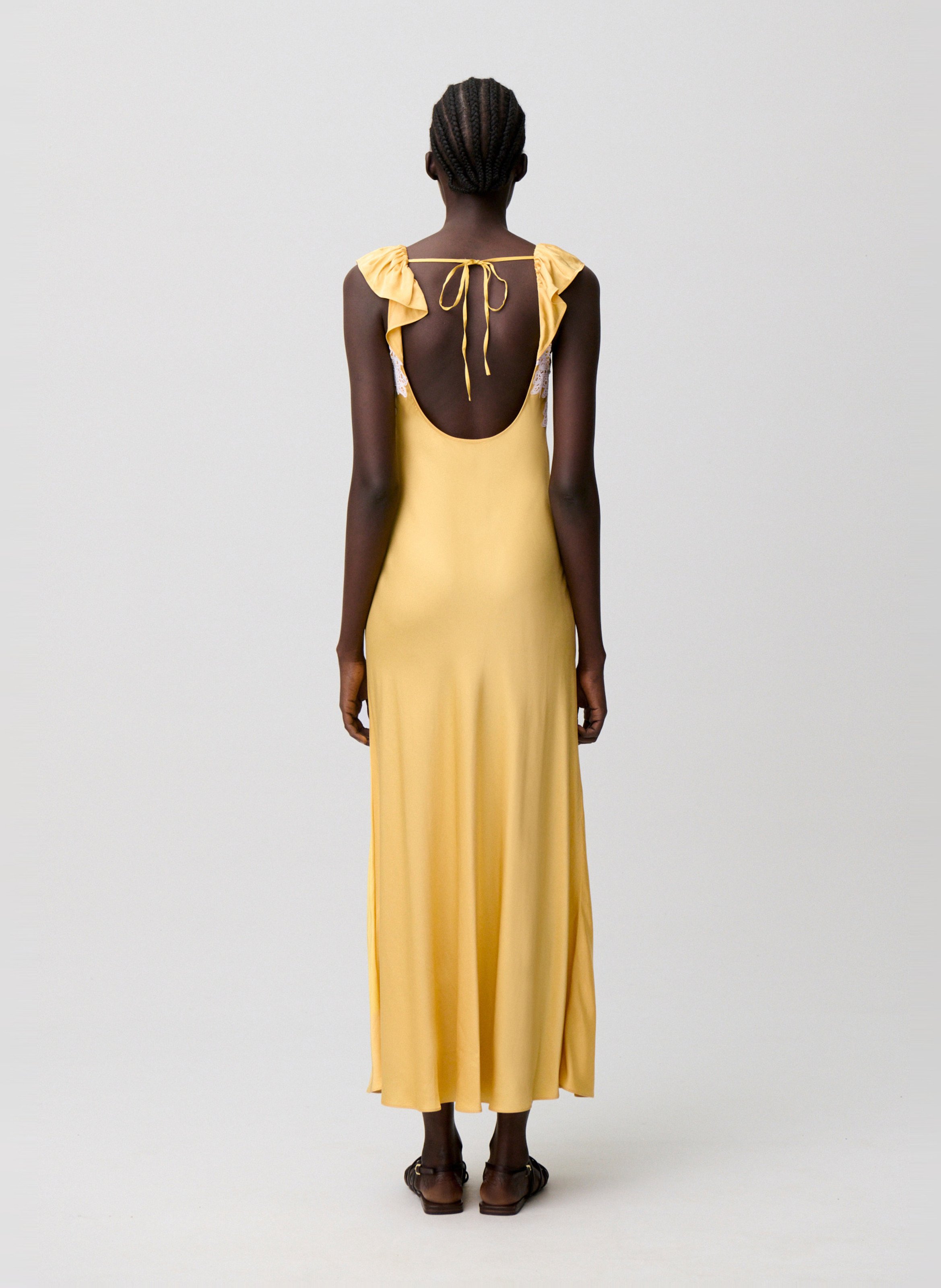 Robe longue satinée avec dentelle CLAUDIE PIERLOT Jaune