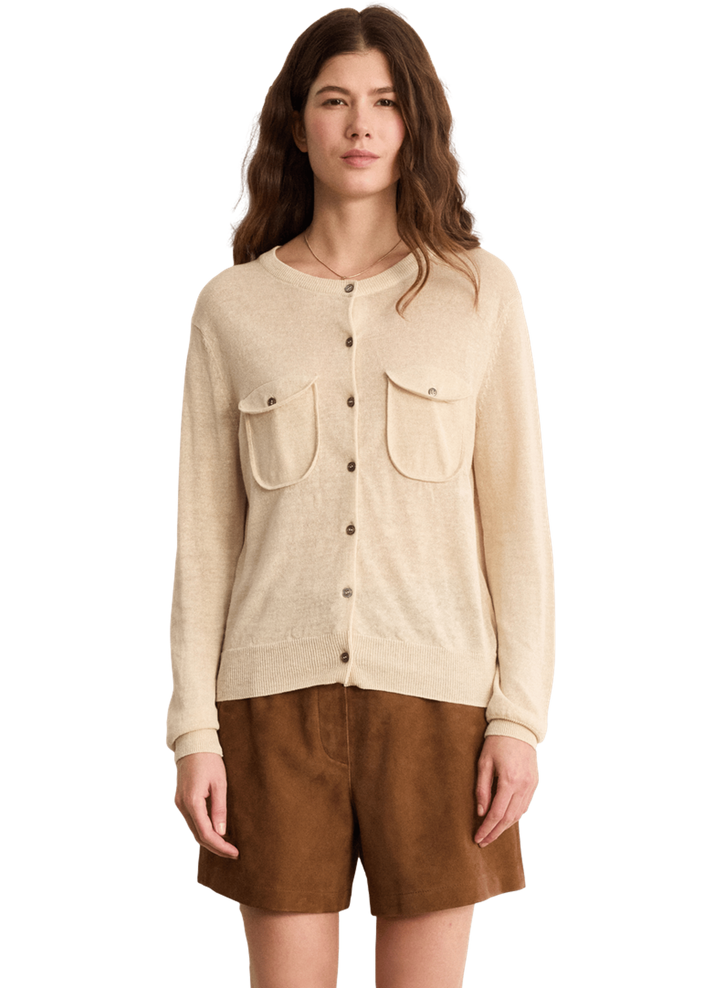 Gilet à col rond en lin mélangé - laurie PABLO Beige