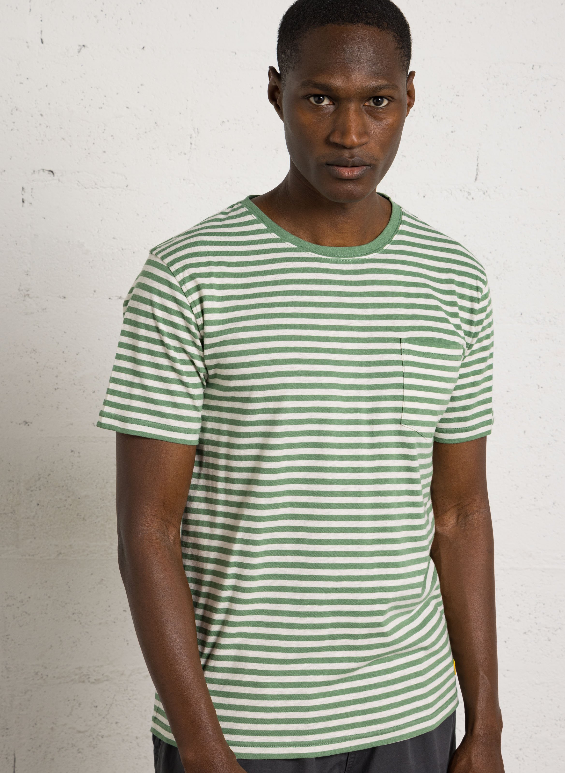 Round neck regular-fit striped T-shirt in mixed cotton ARMOR-LUX Green