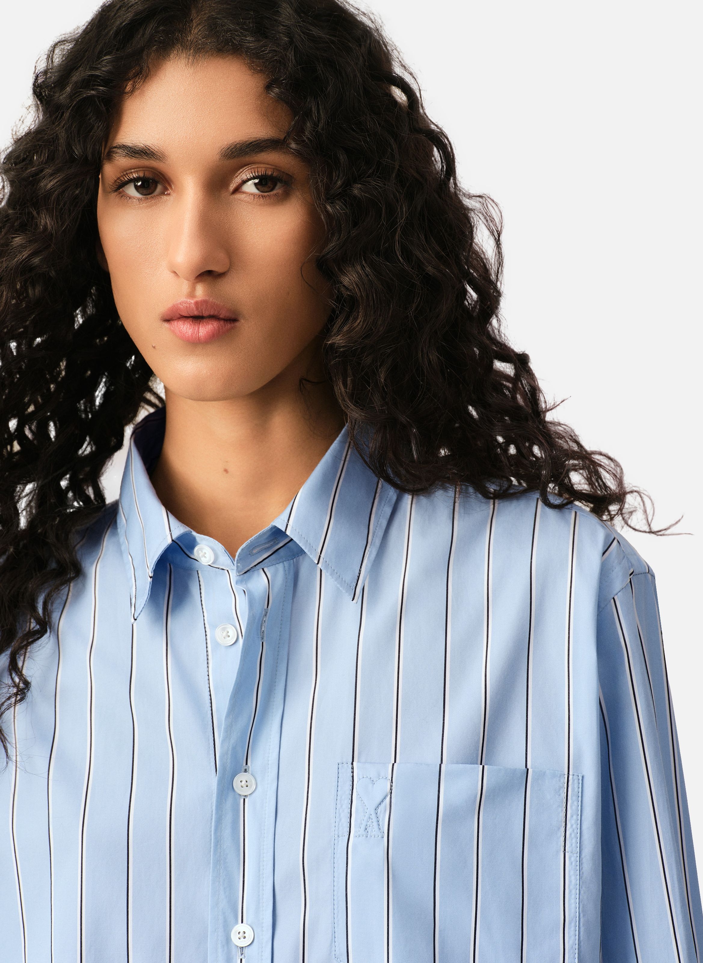 Chemise courte manches longues en coton AMI PARIS Bleu