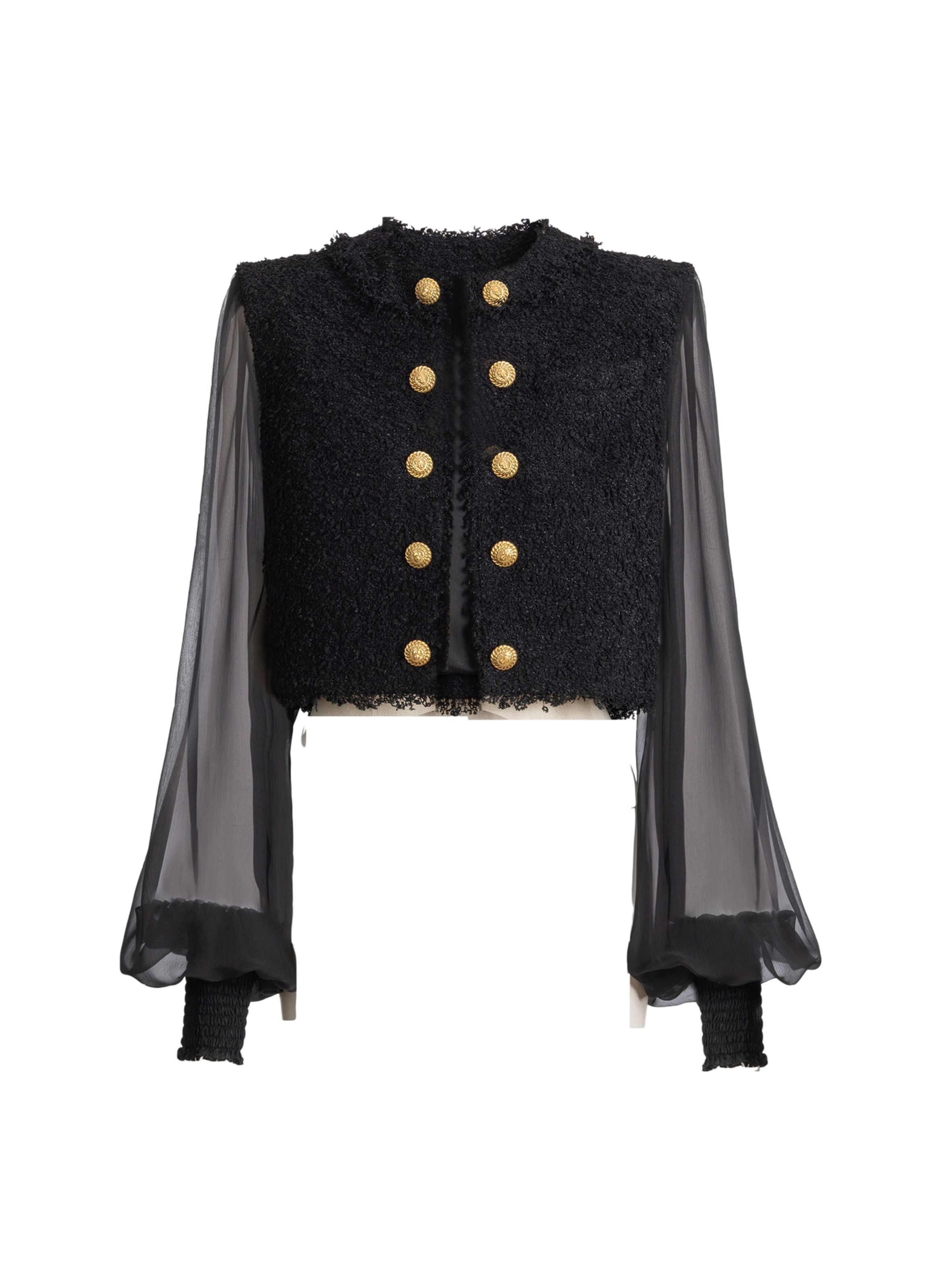 Spencer en tweed et mousseline BALMAIN Noir