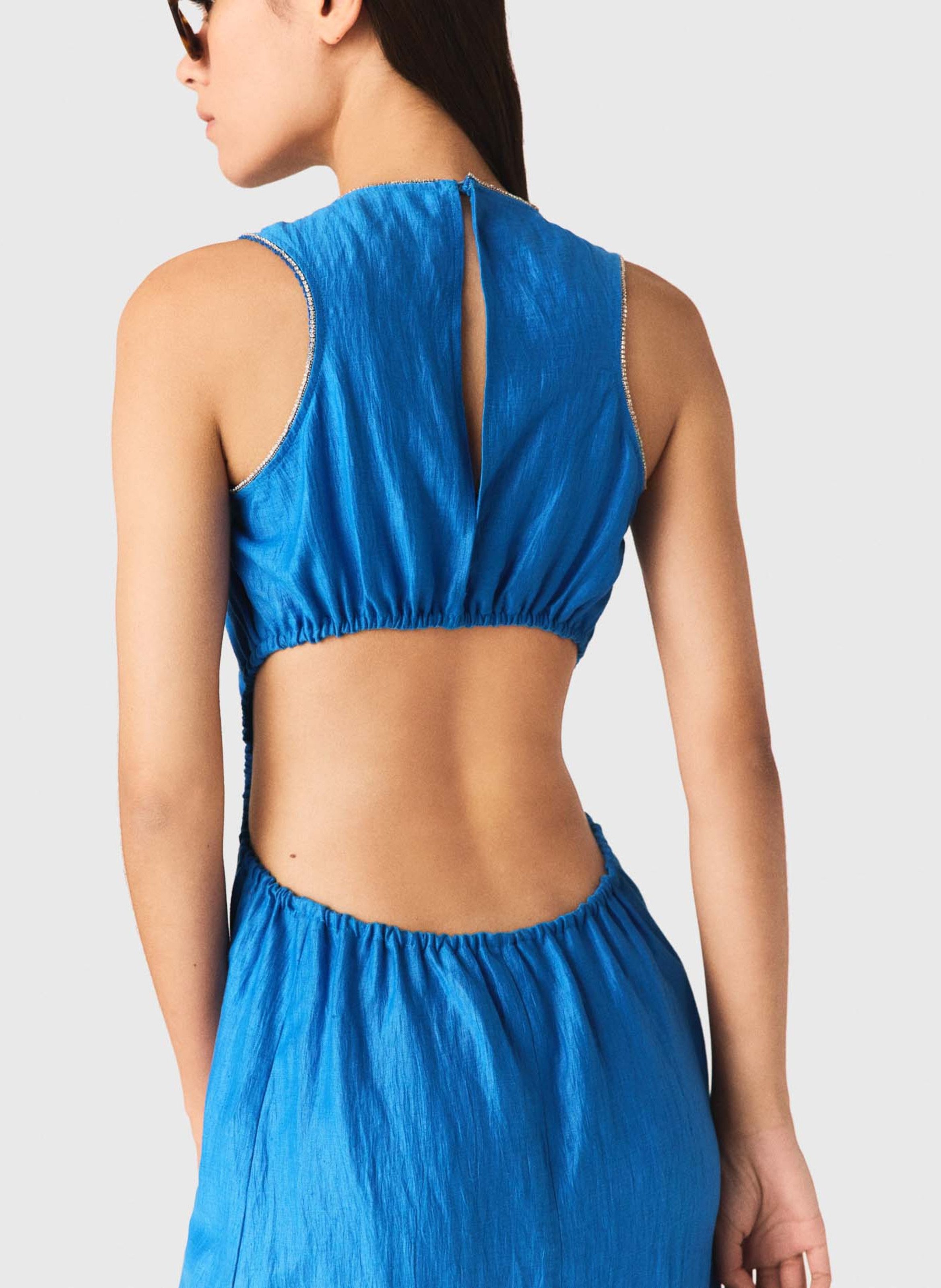 Robe midi satinée MAJE Bleu