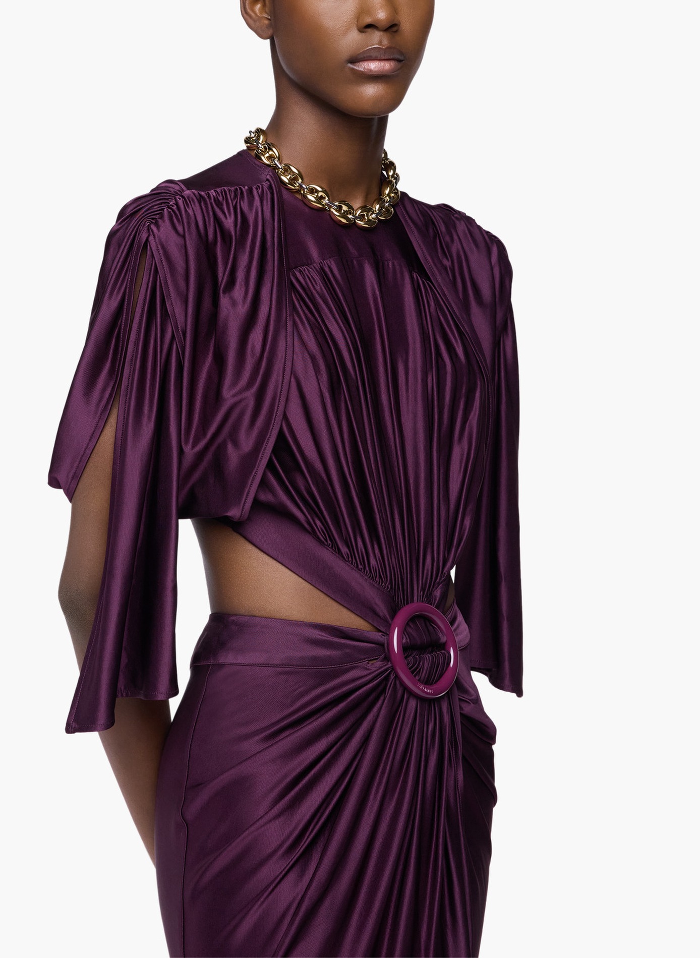 Robe midi asymétrique avec détails froncés RABANNE Violet