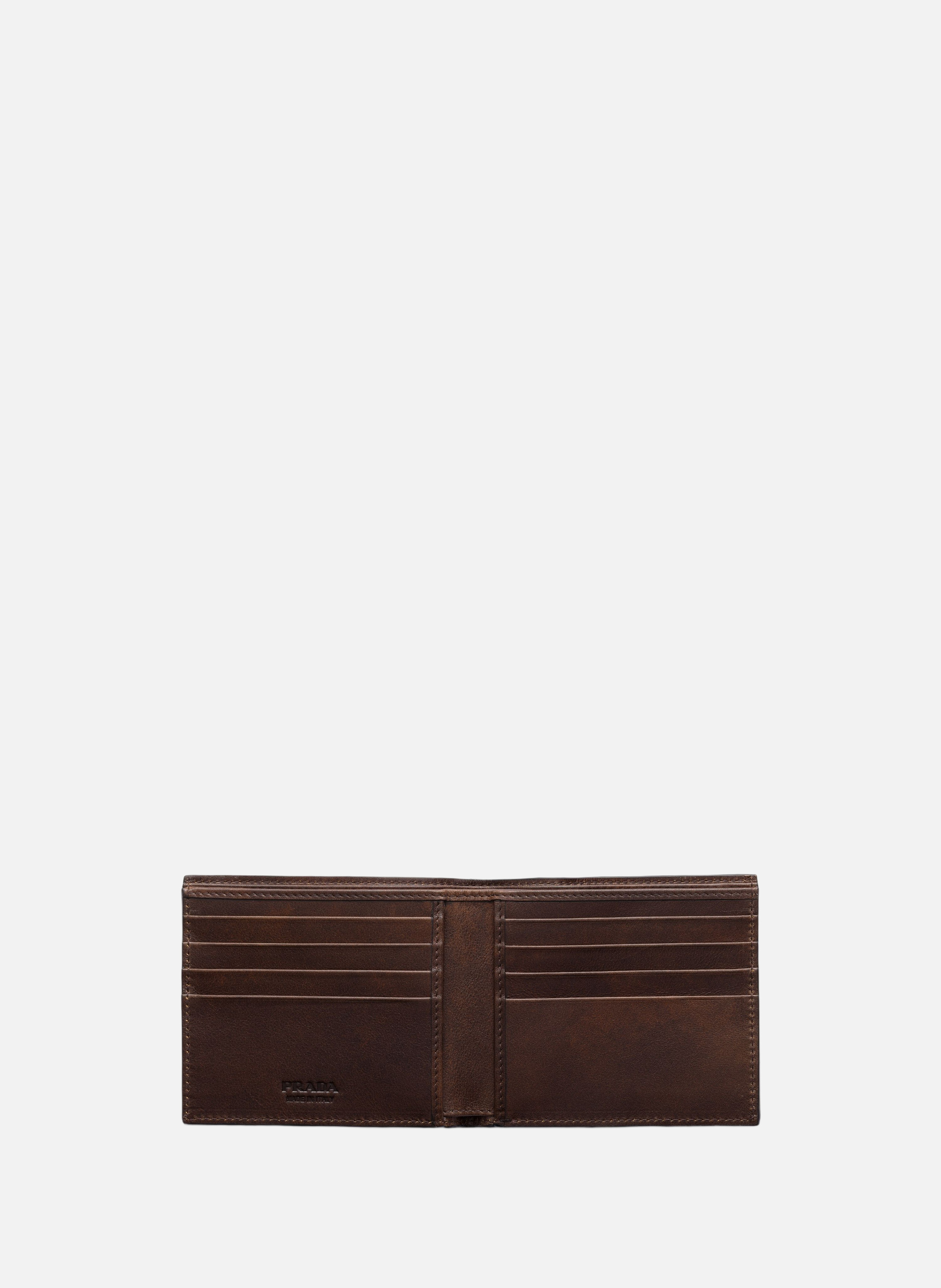 Portefeuille en cuir vieilli PRADA Marron