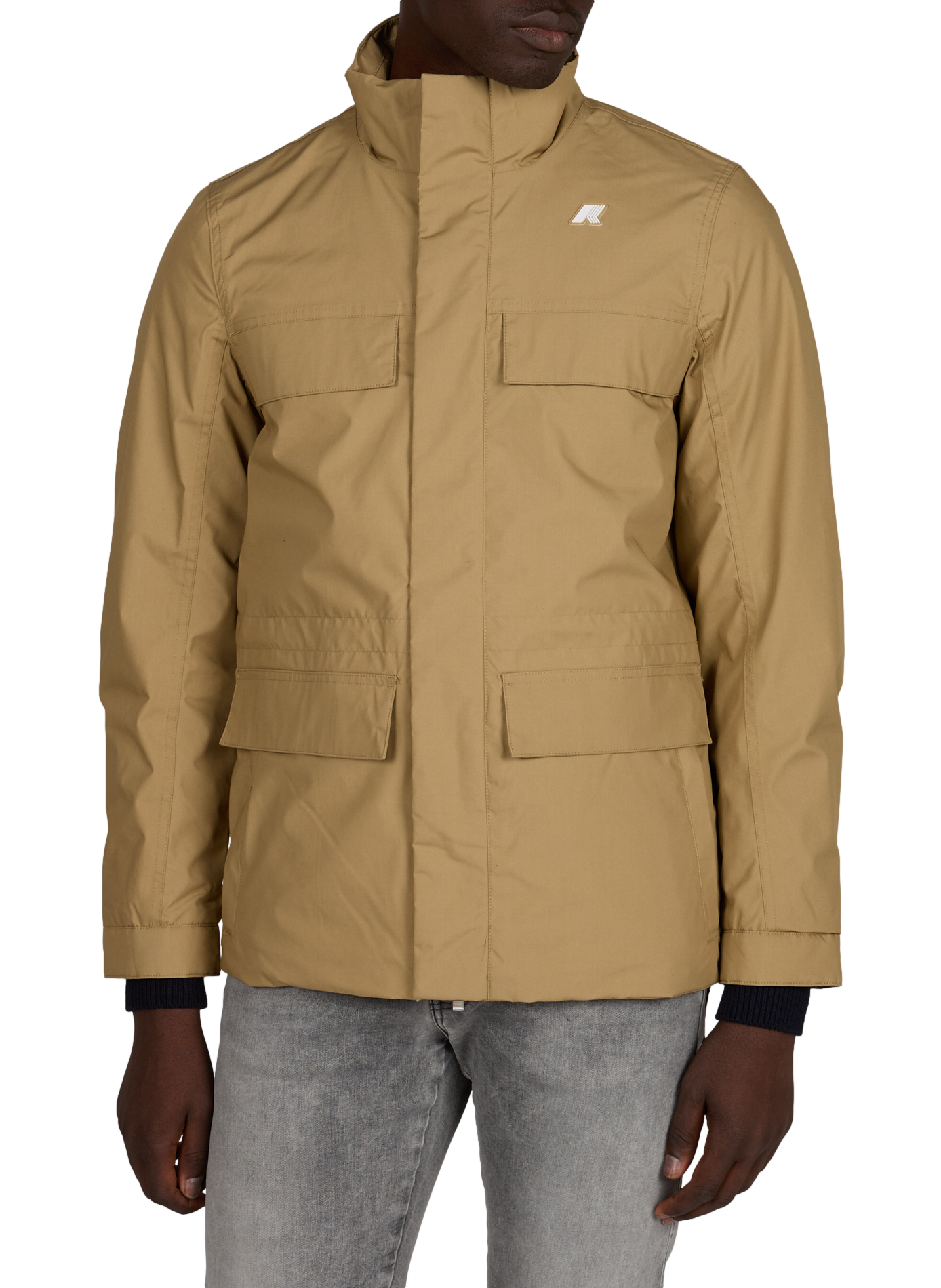 Jacket with high collar in blended cotton K-WAY Beige