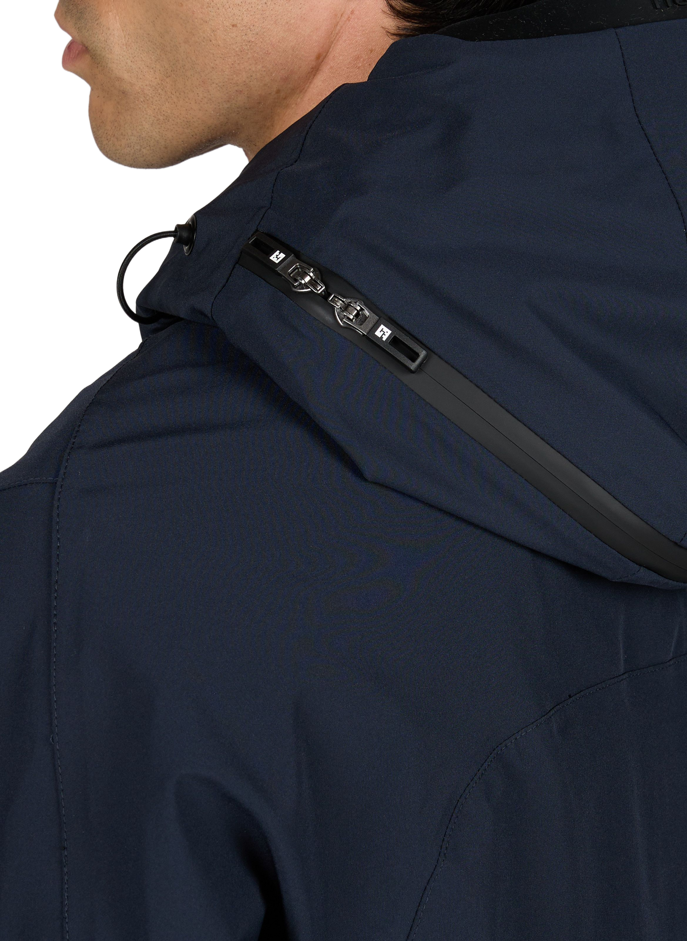 Long straight plain hooded parka KRAKATAU Blue
