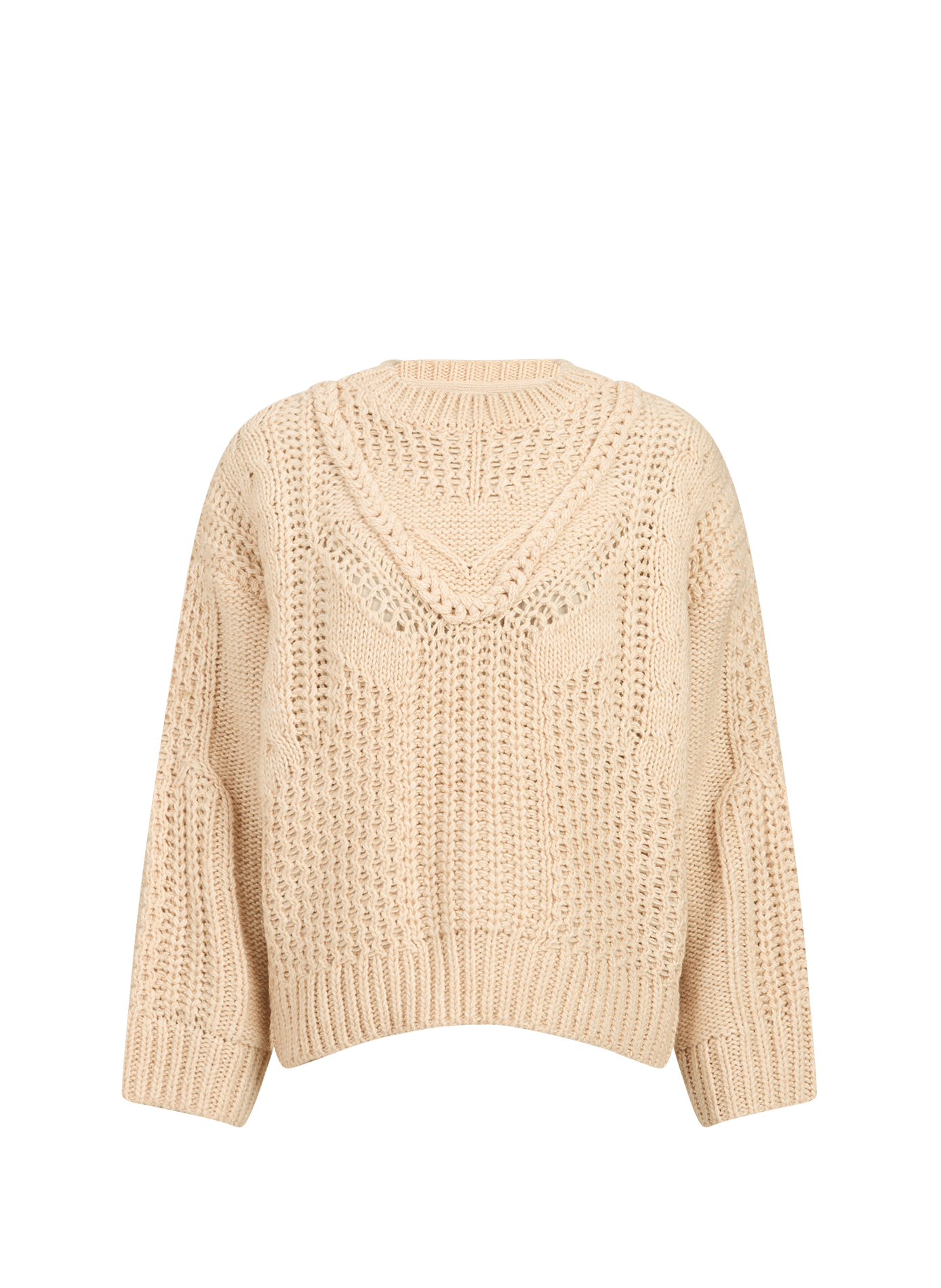 Einfarbig geflochtener Pullover mit Rundhalsausschnitt OBJECT Beige