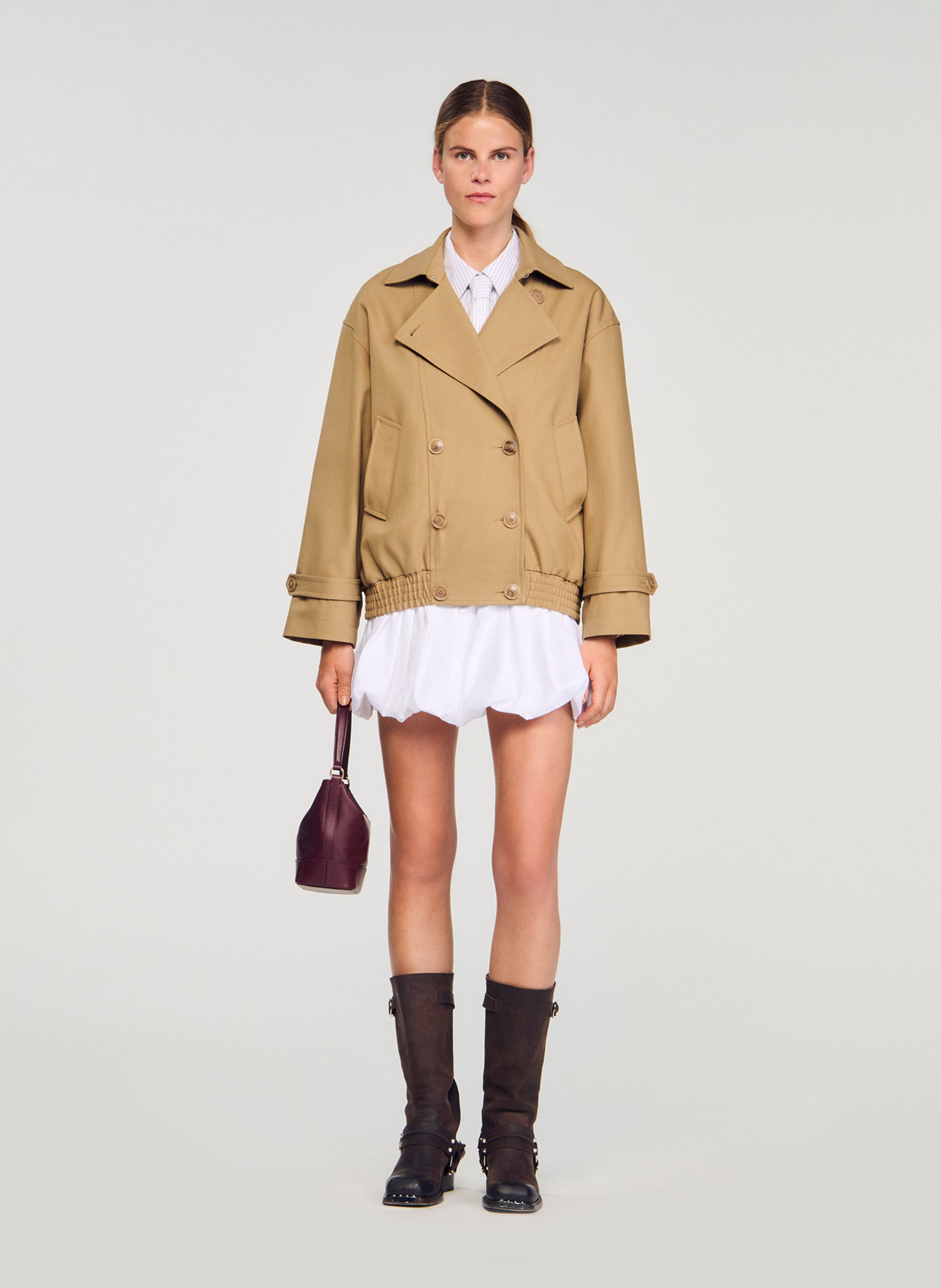 Trench court oversize en coton SANDRO Beige