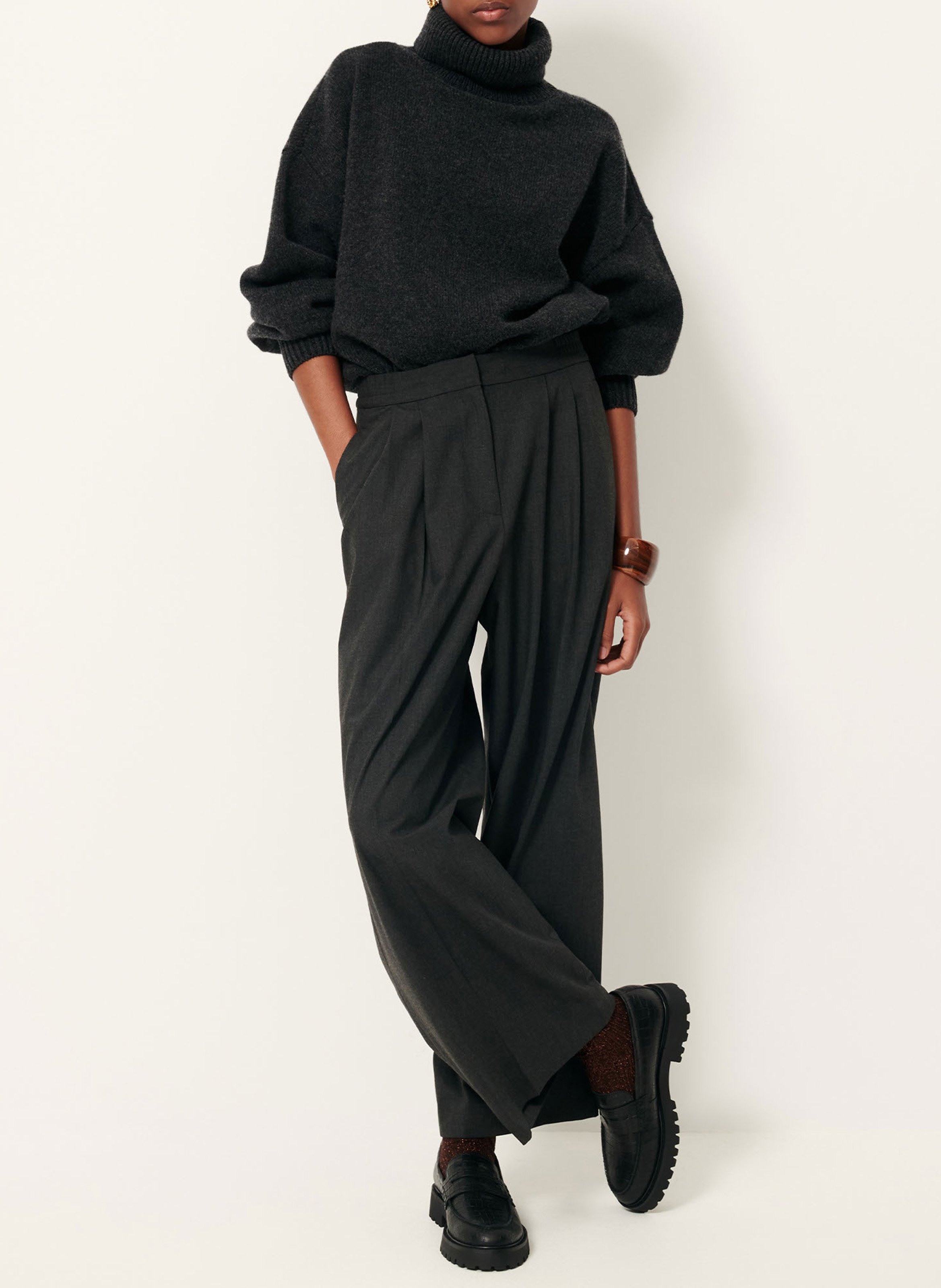 Pantalon large à taille haute hojiki Gris