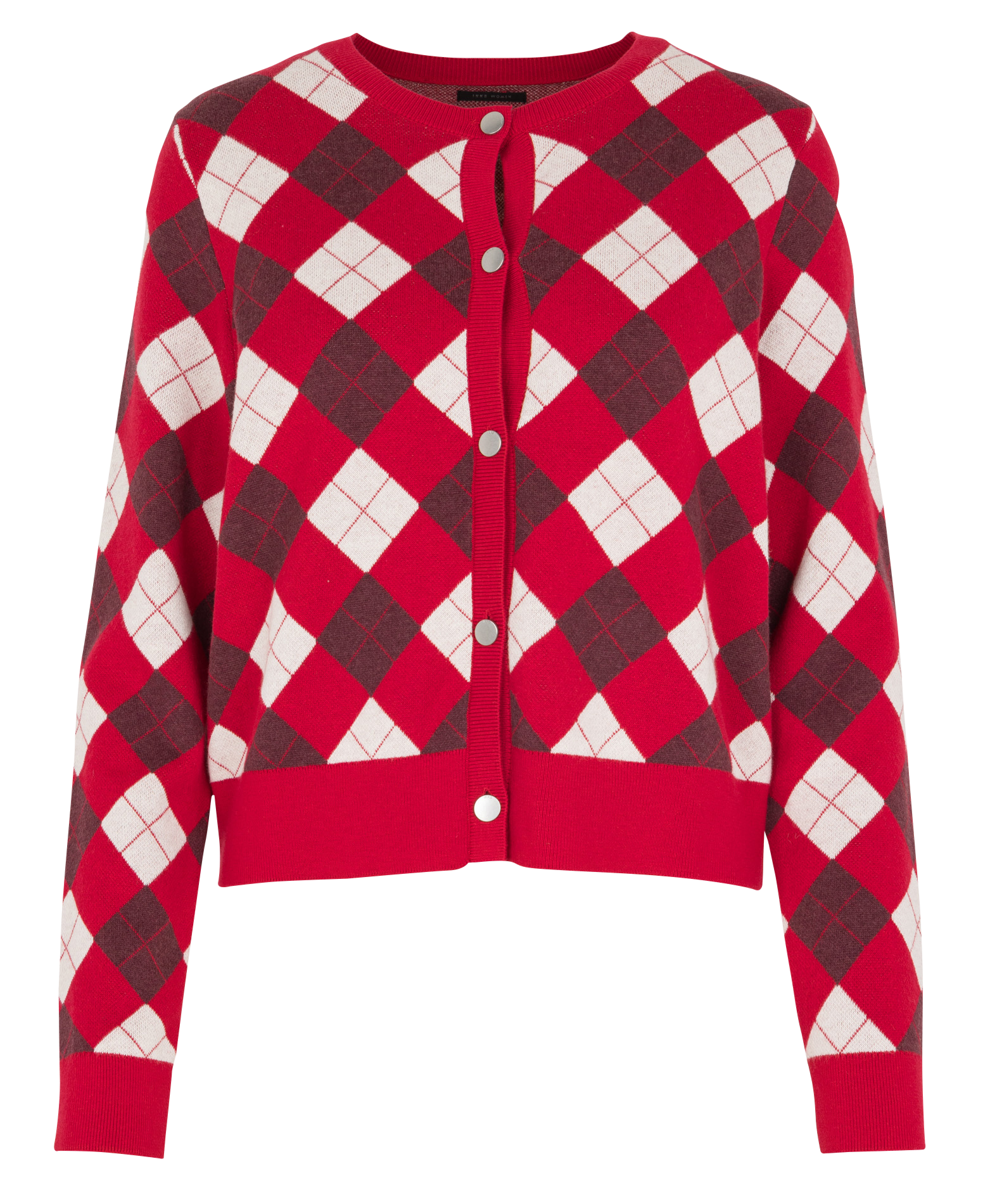 Gilet droit col rond jacquard en coton et cachemire IKKS Rouge