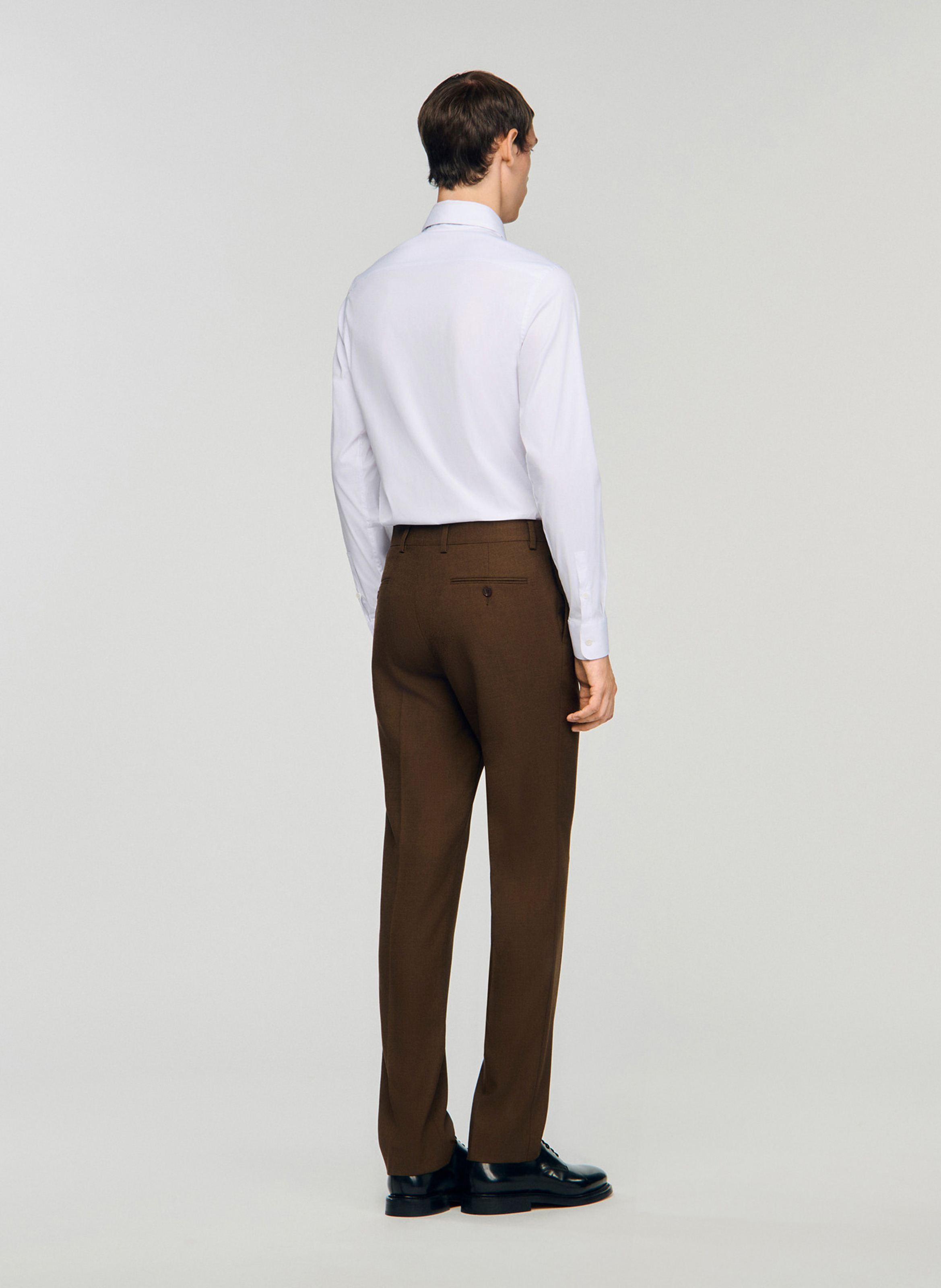 Pantalon de costume uni en laine mélangée SANDRO Beige