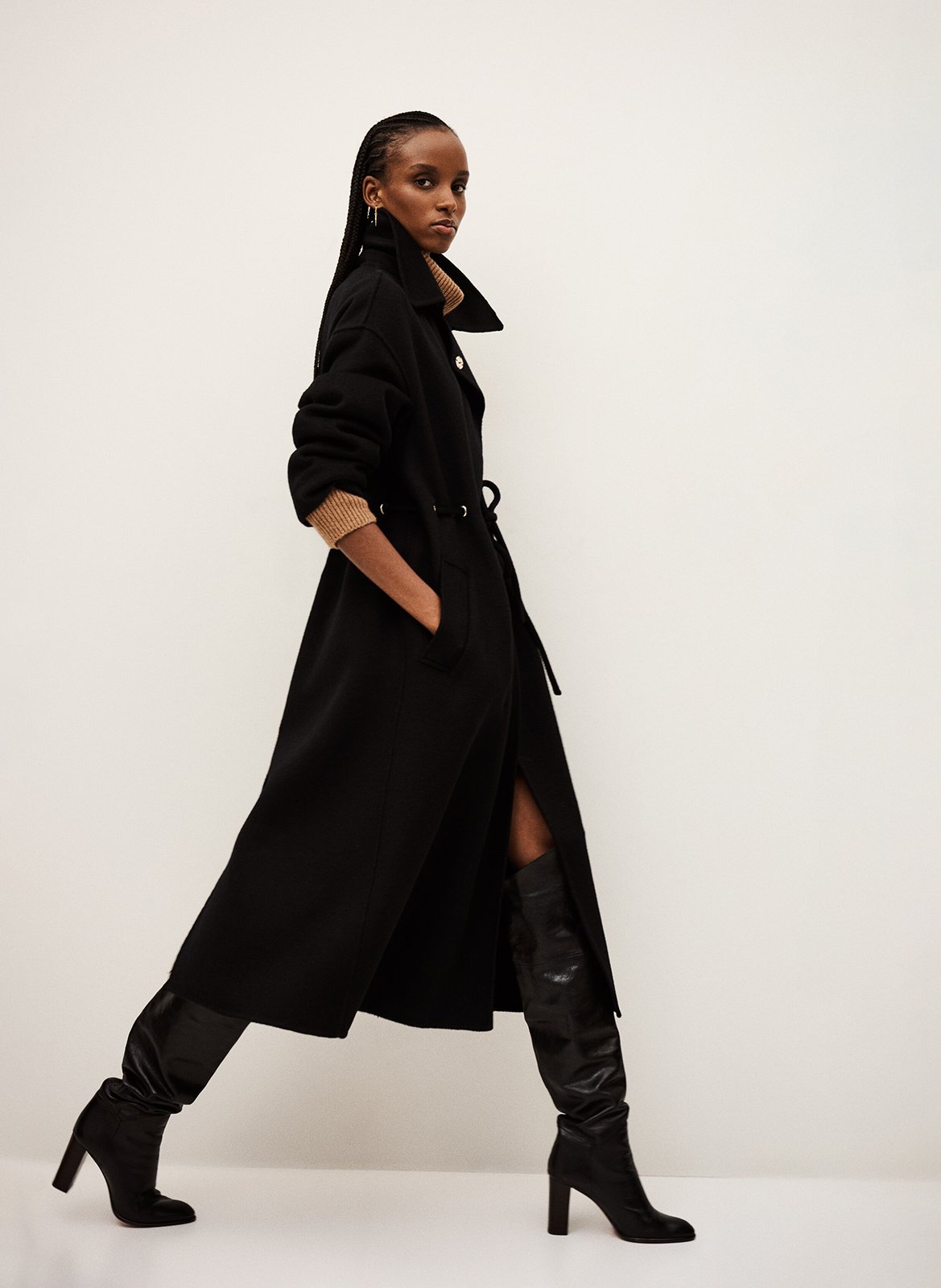 Manteau long col classique en laine mélangée kate BA&SH Noir