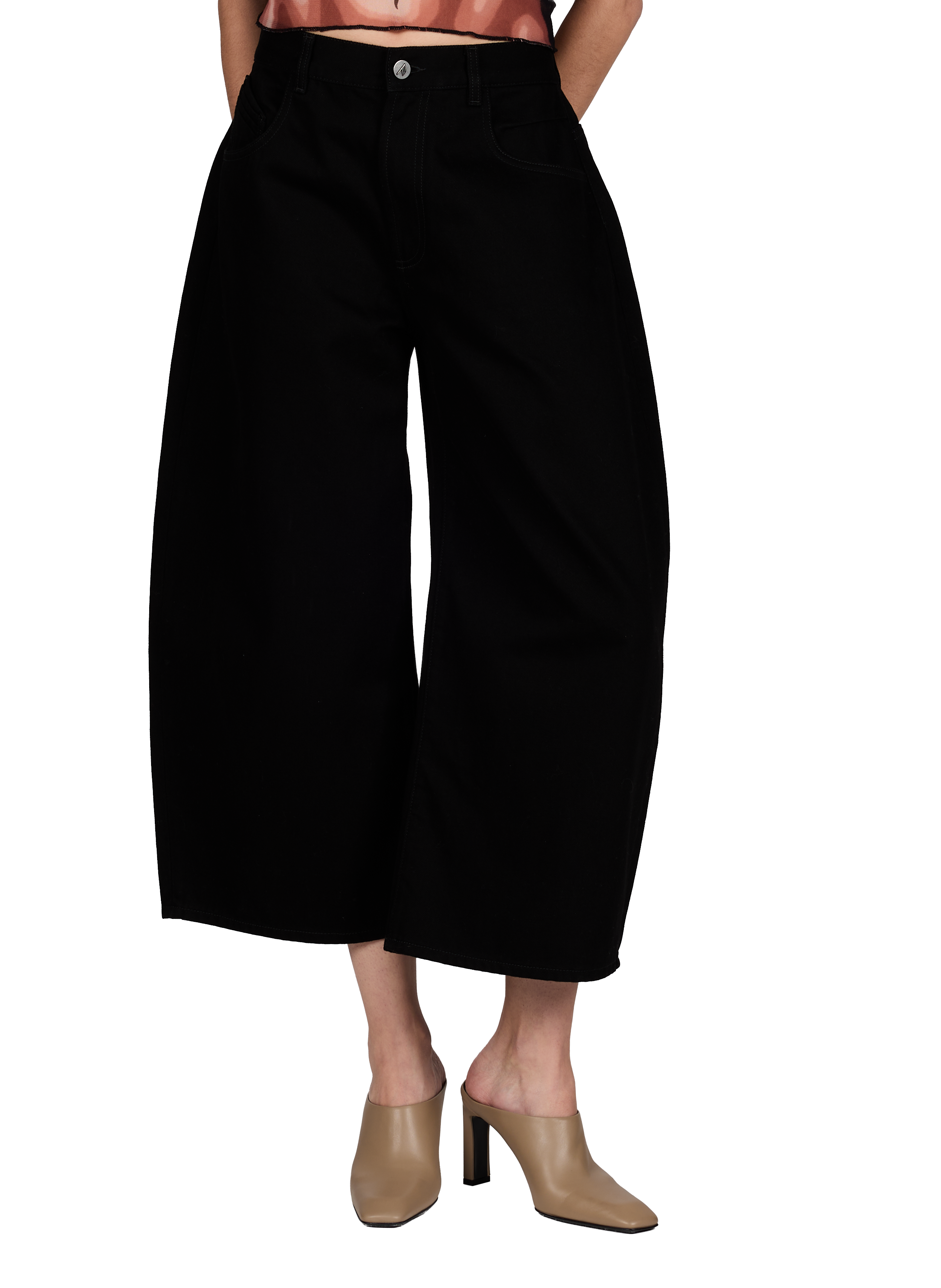 Wide leg 3/4 cotton pants THE ATTICO Black