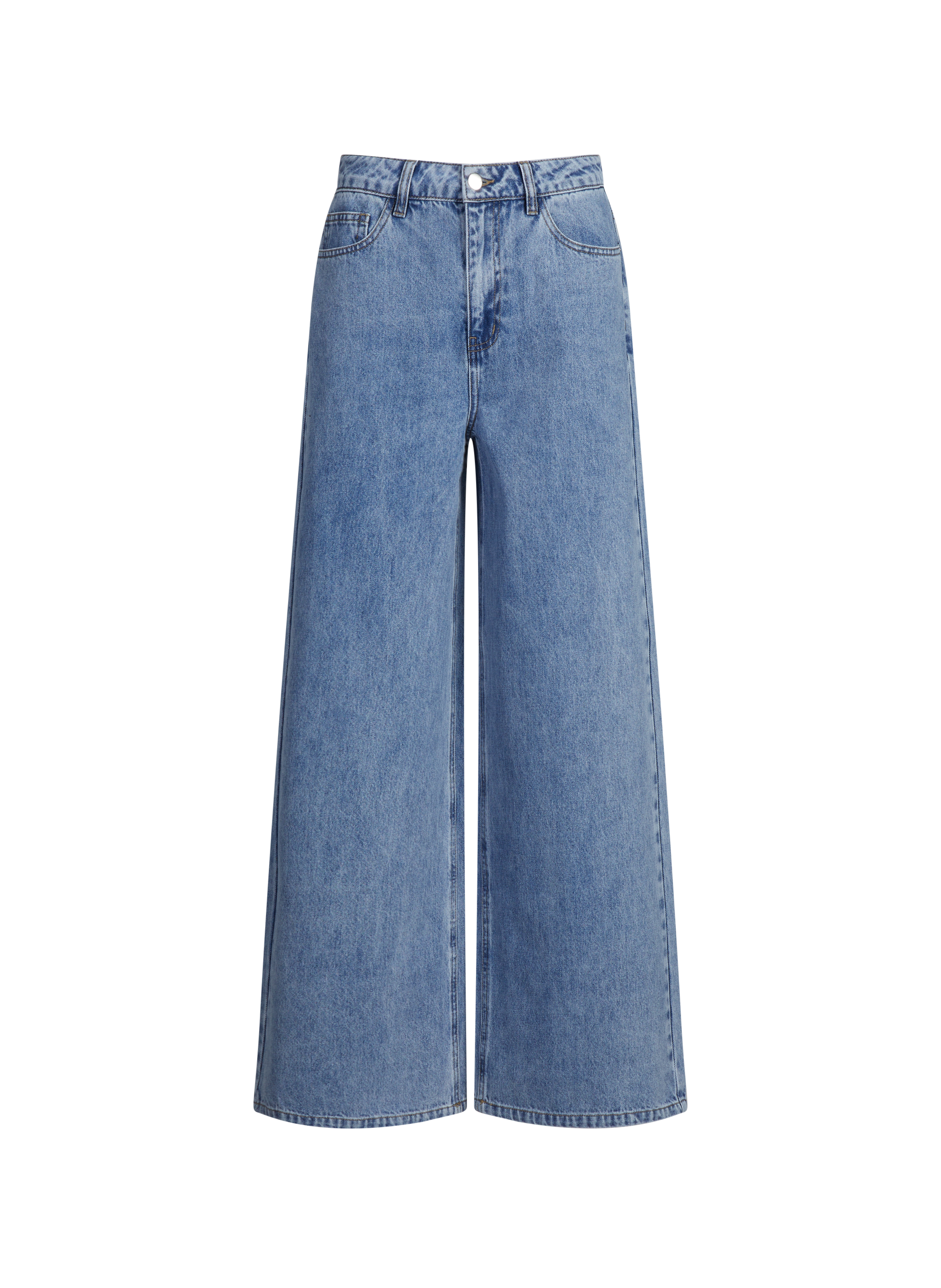 Jean droit taille haute en coton OBJECT Bleu