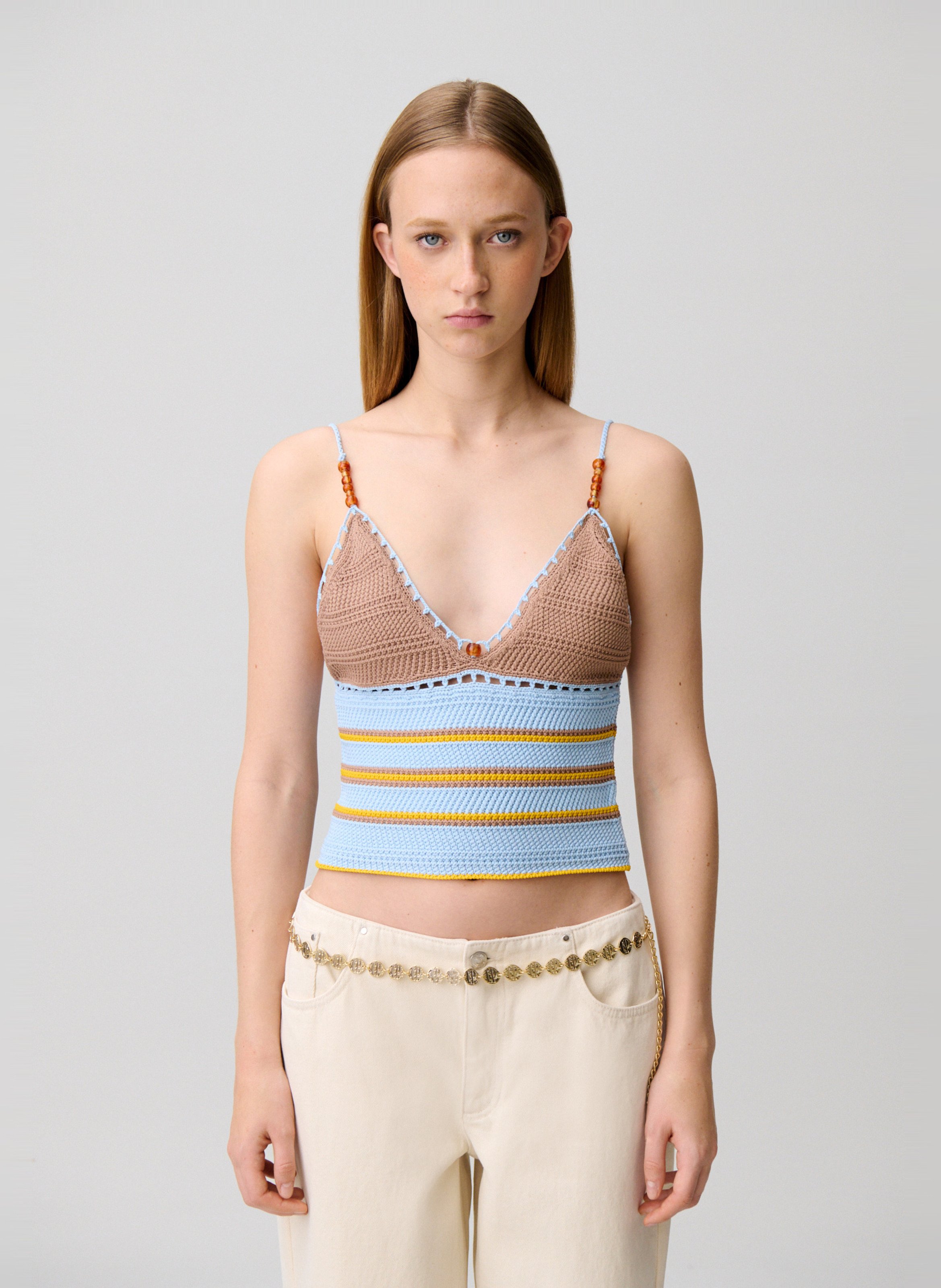 Top ajusté en crochet rayé CLAUDIE PIERLOT Multicolore