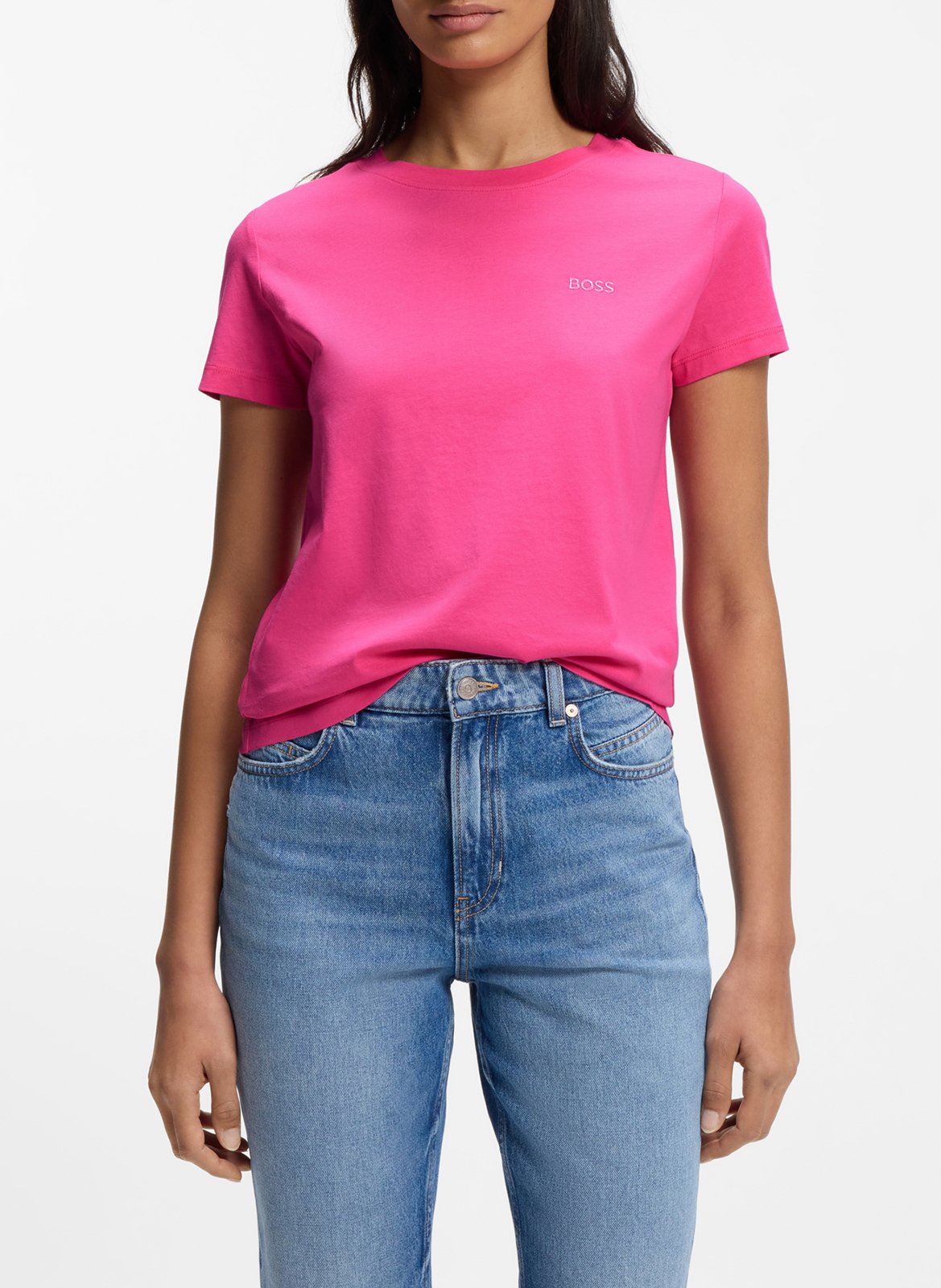 Tee-shirt droit col rond brodé en laine vierge BOSS Rose