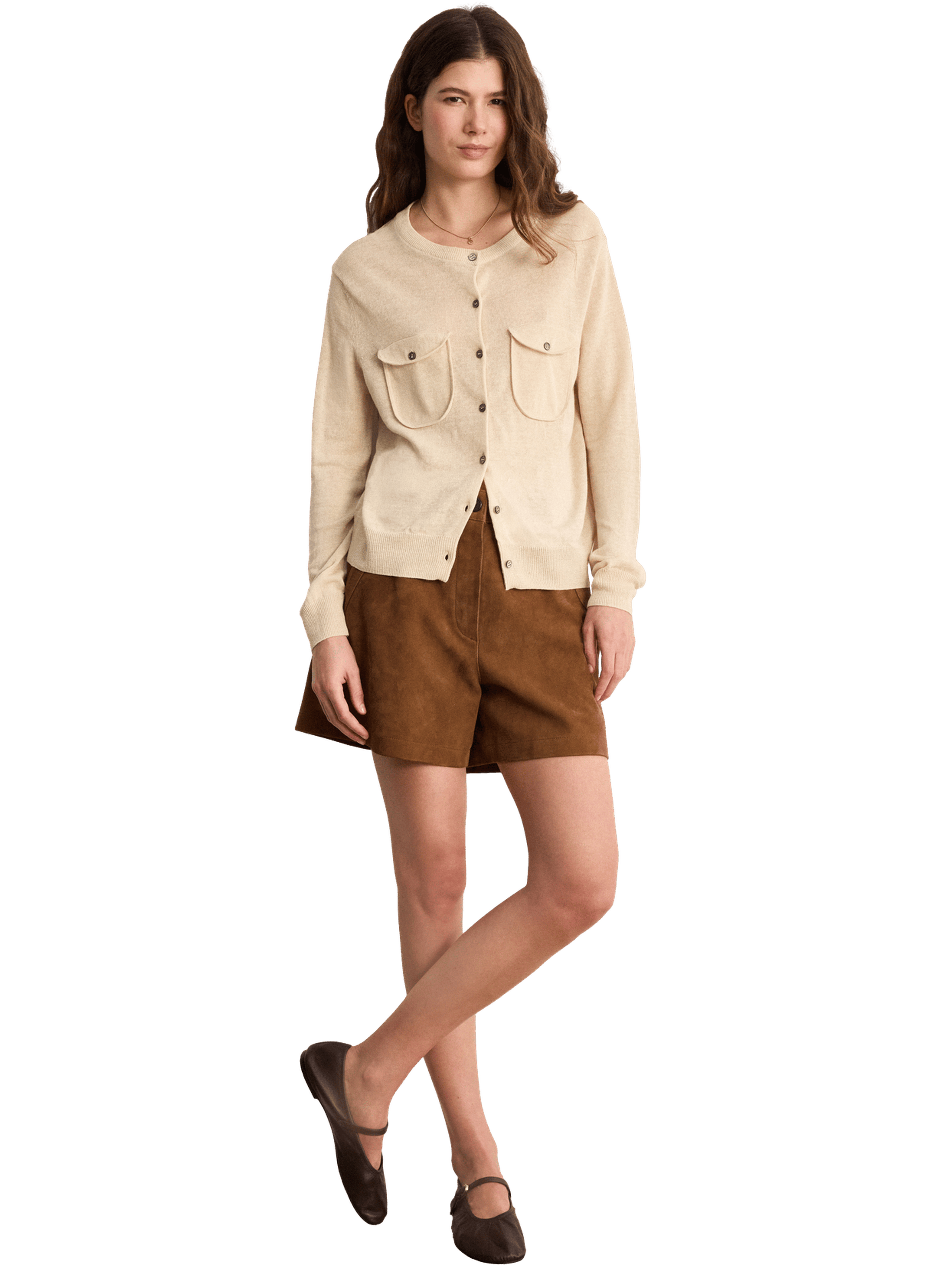 Gilet à col rond en lin mélangé - laurie PABLO Beige