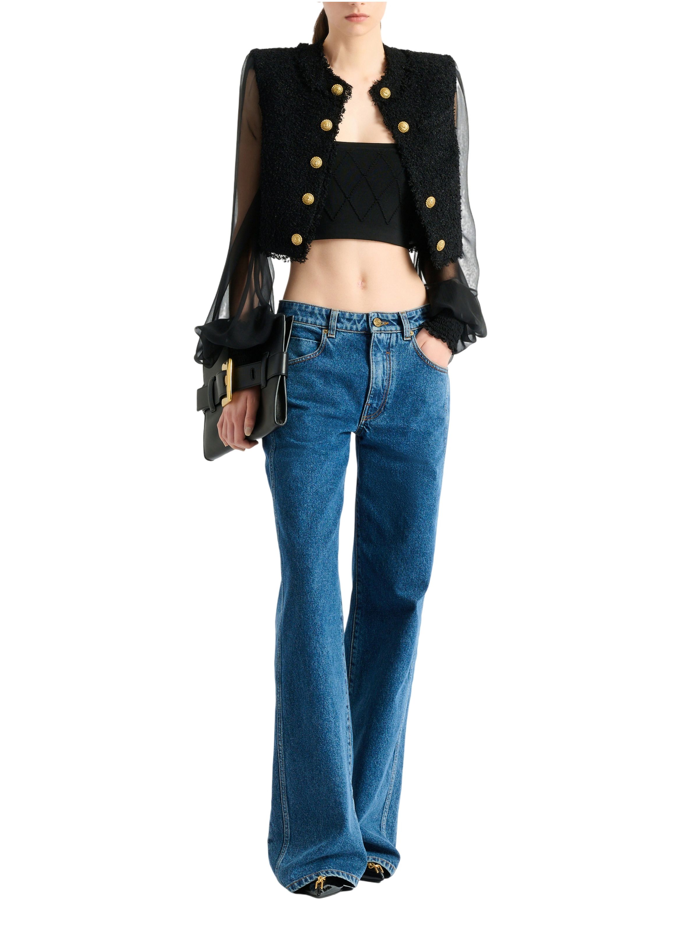 Spencer en tweed et mousseline BALMAIN Noir