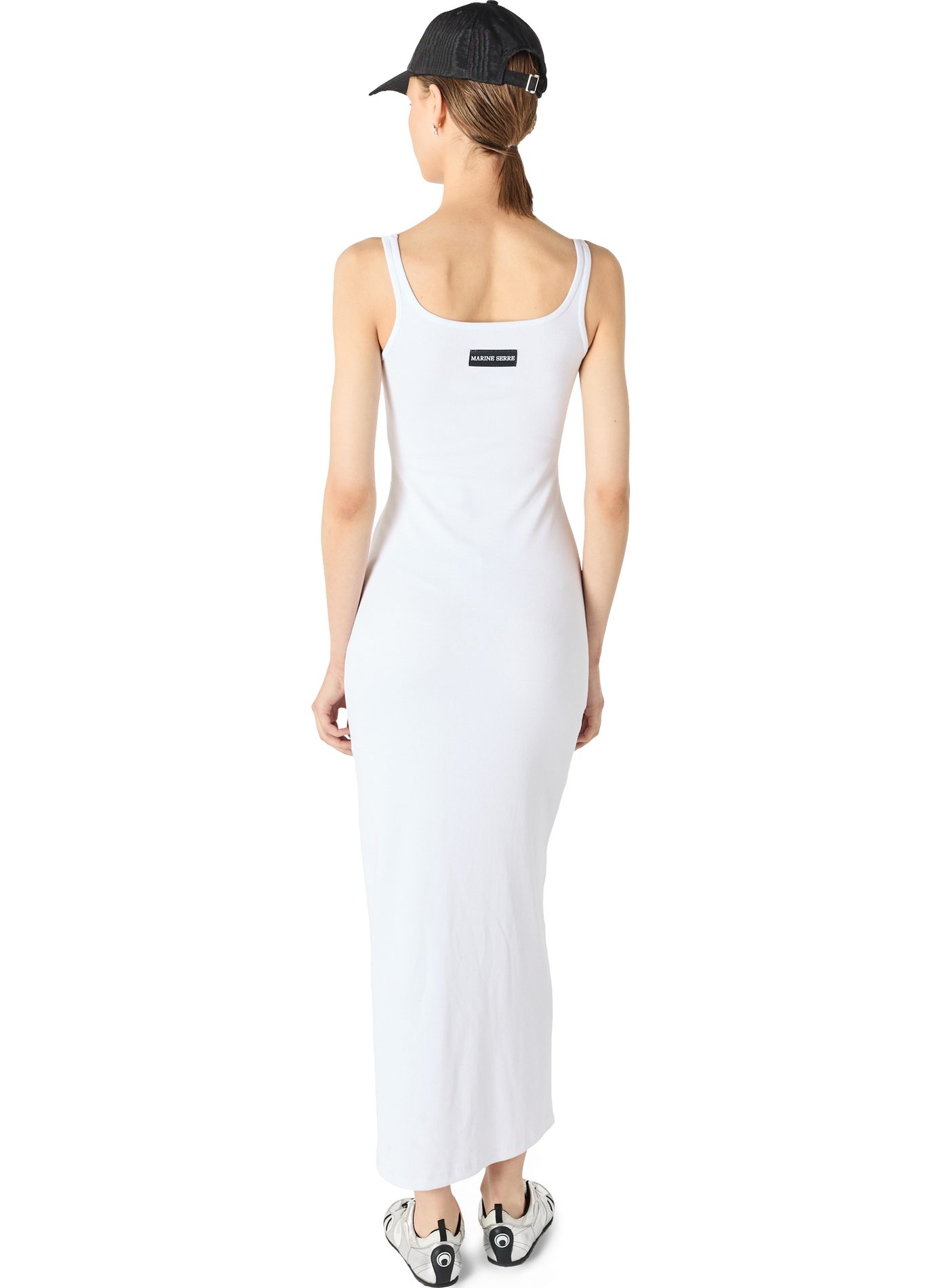 Moon logo ribbed jersey long dress organic cotton MARINE SERRE White