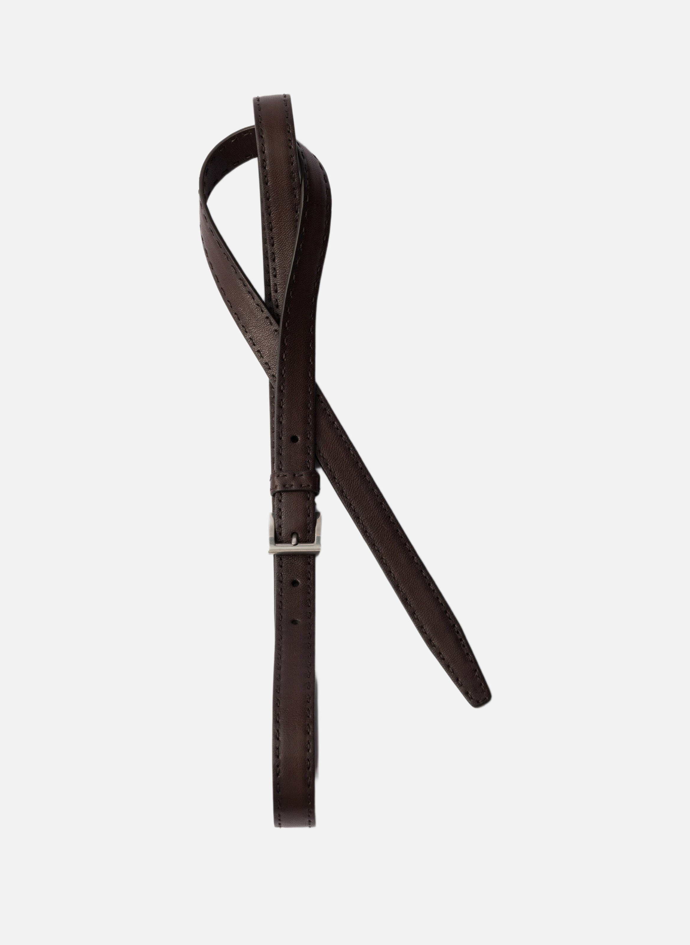 Ceinture en cuir à effet vieilli PRADA Marron