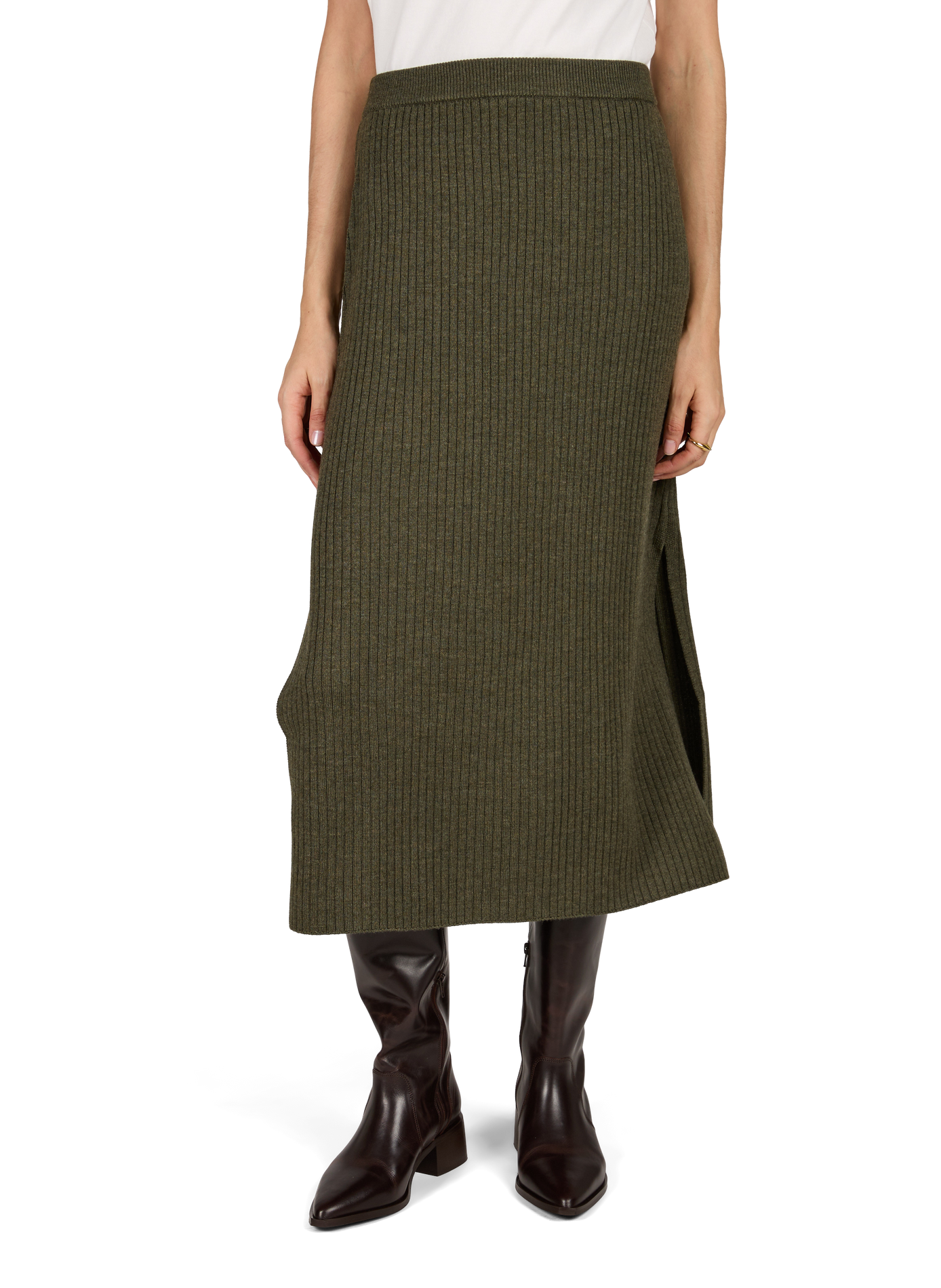 Ribbed Merino Wool Maxi Skirt A.P.C. Khaki