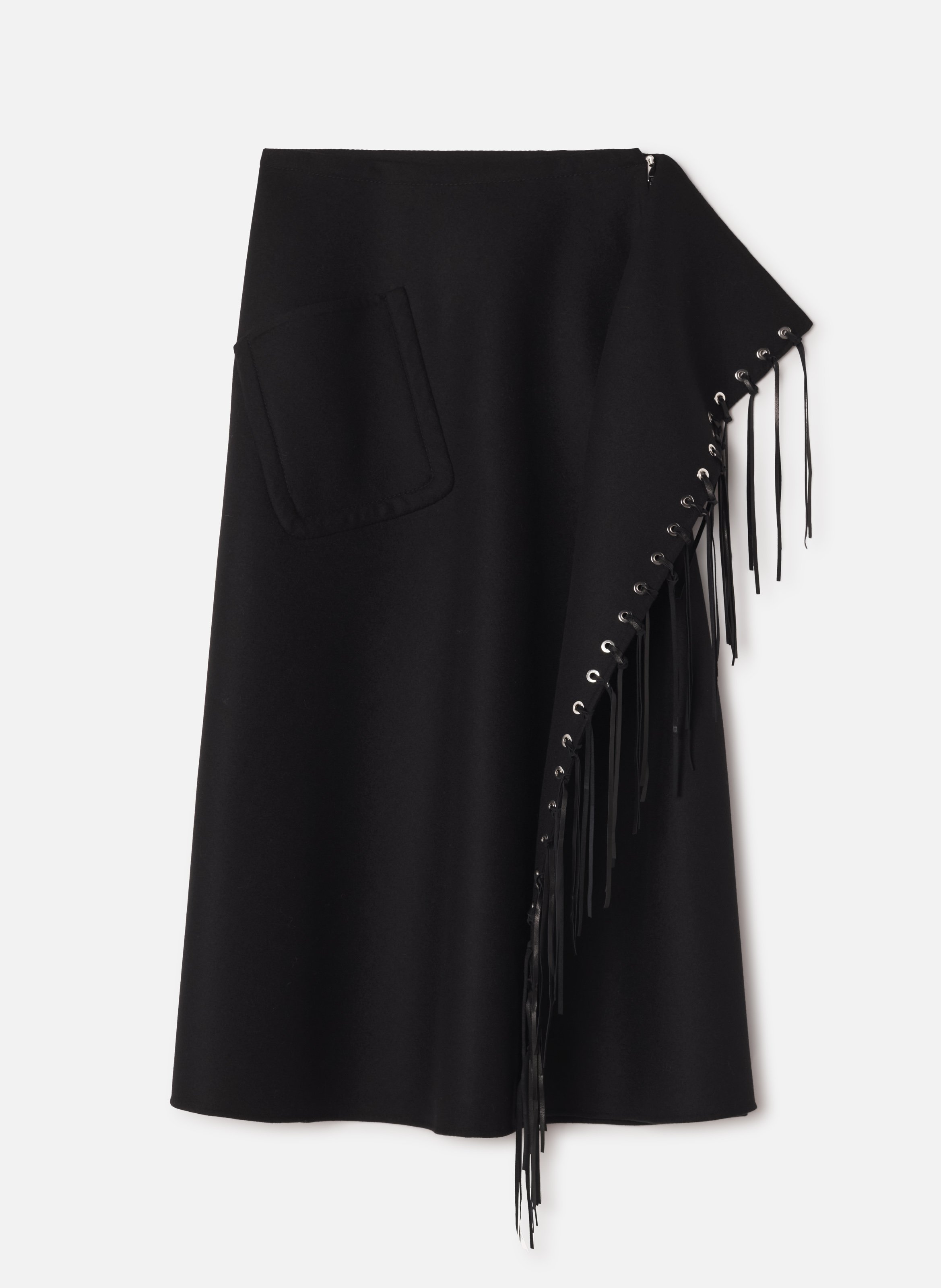Jupe à franges en laine cachemire double face LANVIN Noir
