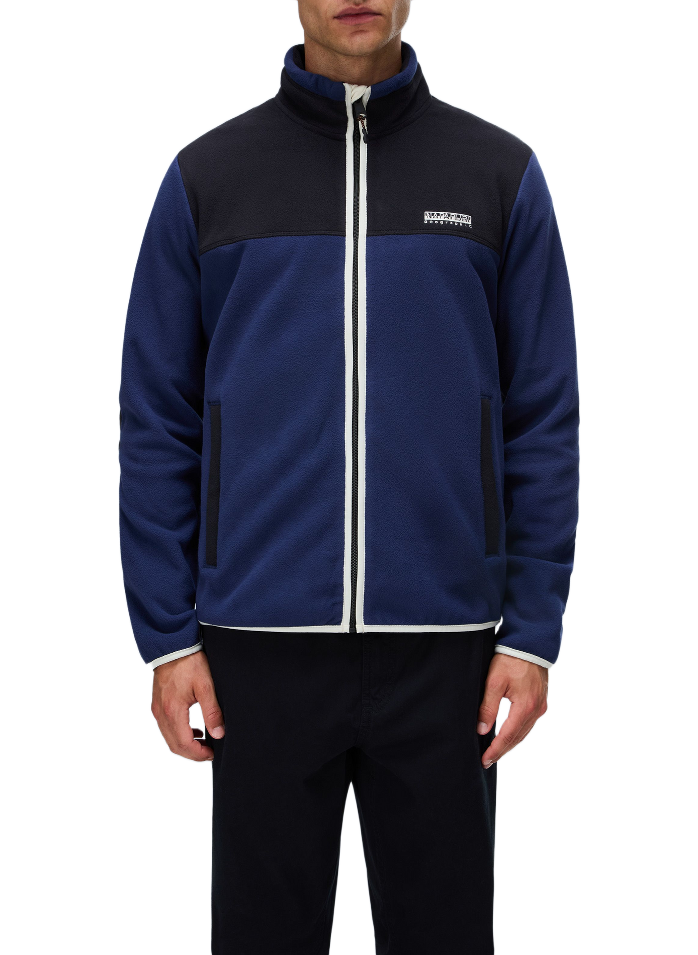 Straight fleece sweater with high collar in blended cotton NAPAPIJRI Blue