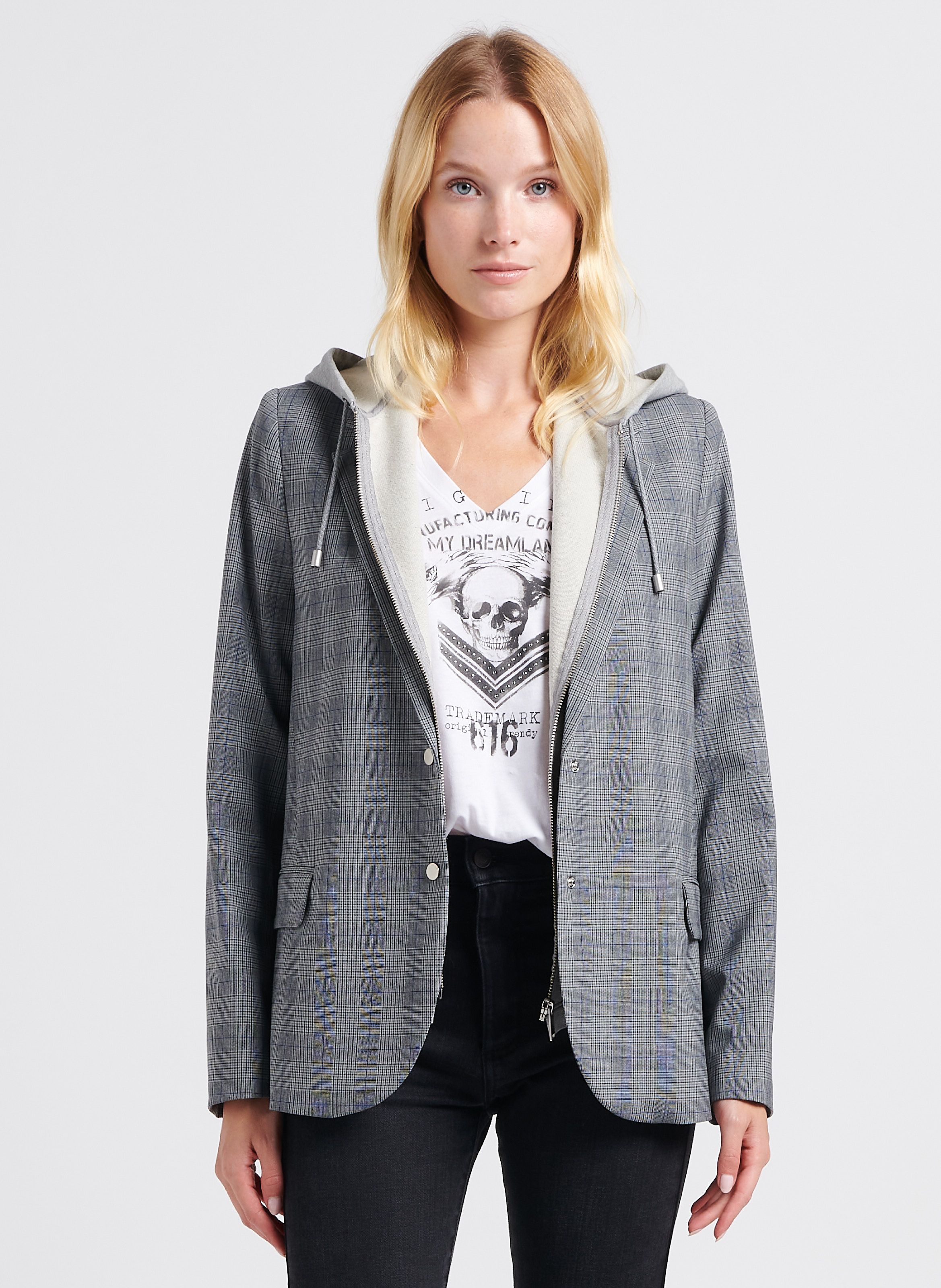 Veste carreaux best sale gris femme