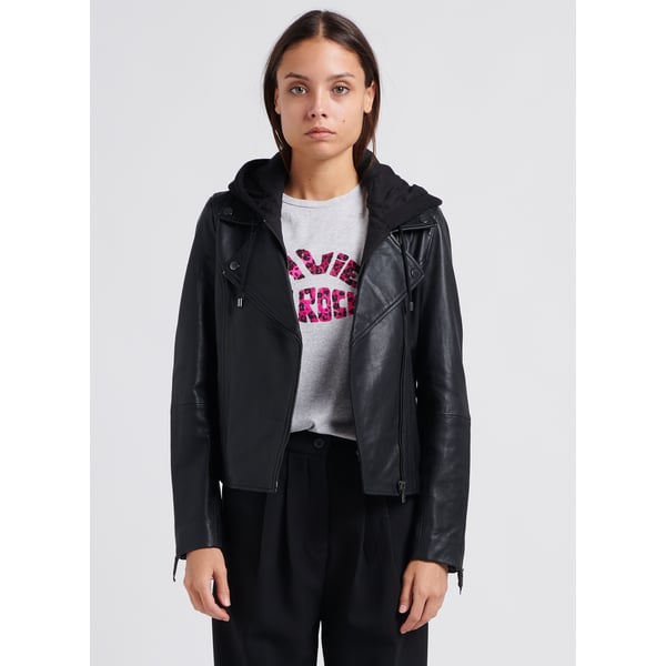 Veste en cuir à capuche amovible