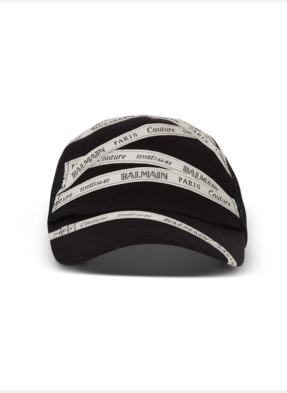 Casquette en coton avec motif ruban balmain Noir by BALMAIN BALMAIN Casquette en coton avec motif ruban balmain Noir