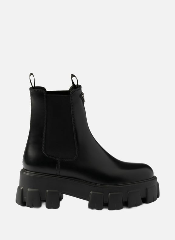 Bottines chelsea monolith en cuir brossé Noir by PRADA PRADA Bottines chelsea monolith en cuir brossé Noir