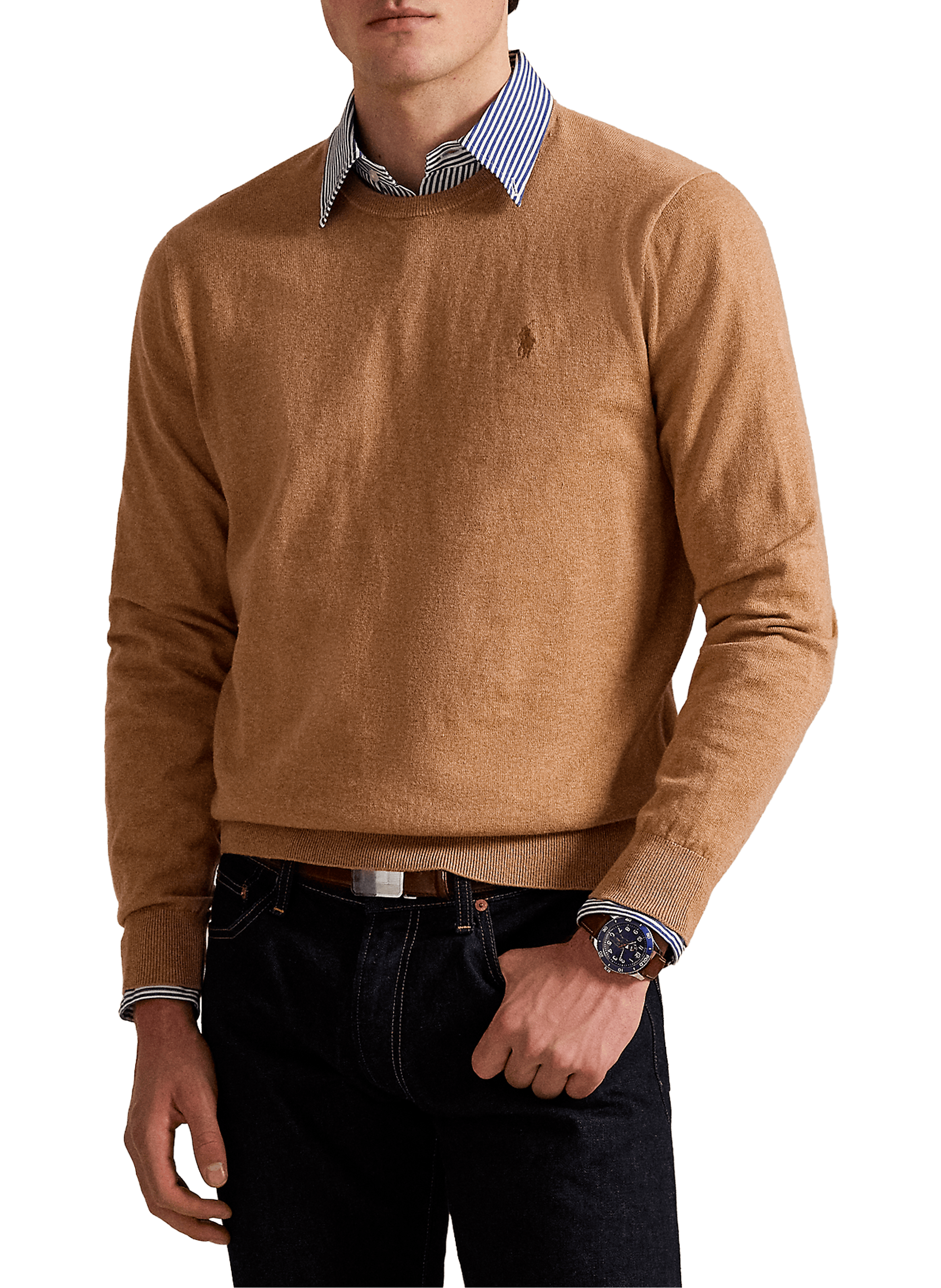 POLO RALPH LAUREN Straight embroidered sweater in cotton and cashmere blend Beige