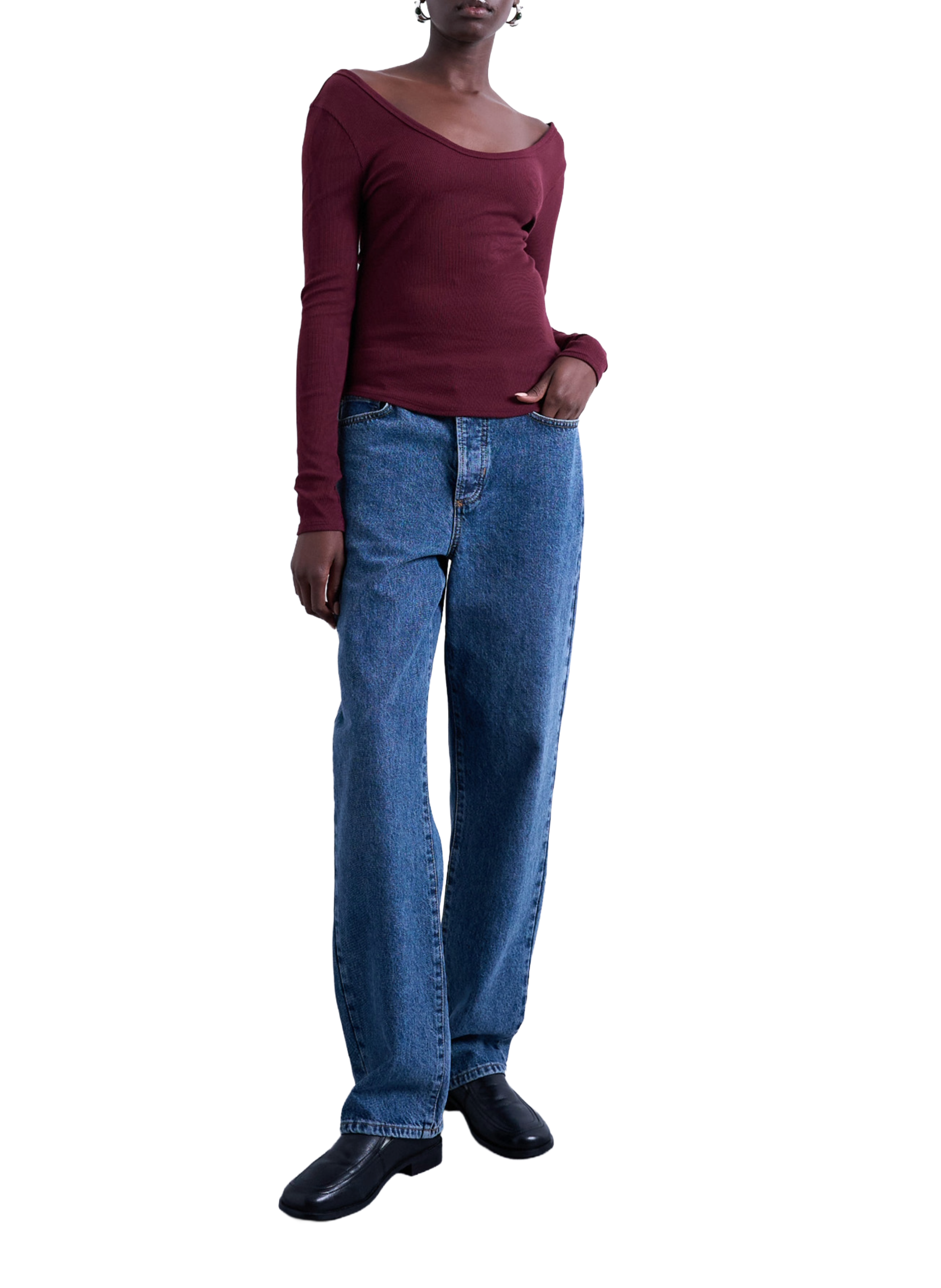 Top à manches longues en coton mélangé TOPSHOP Rouge