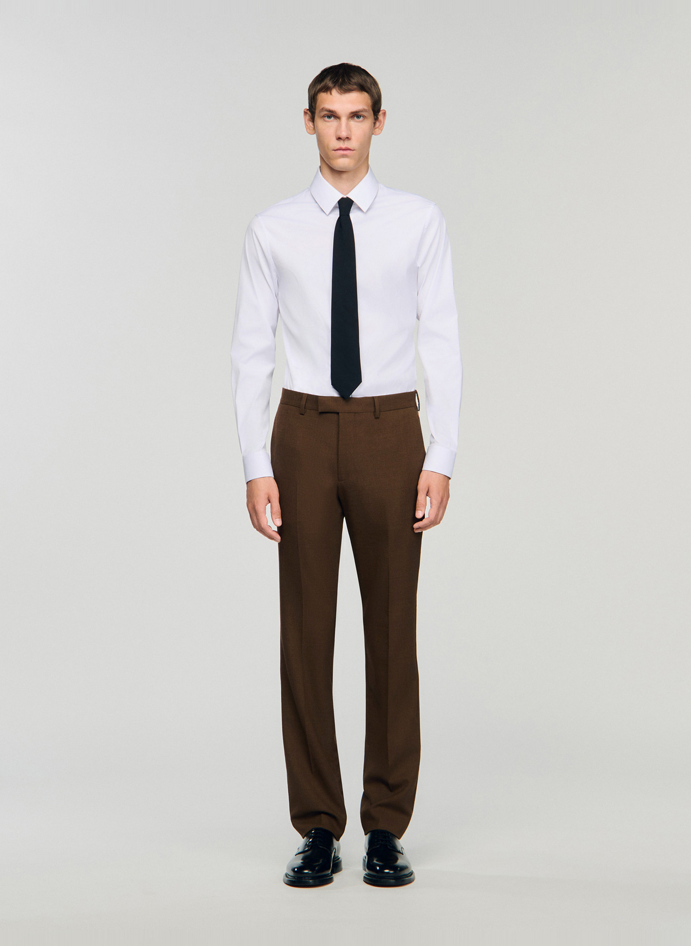 Pantalon de costume uni en laine mélangée SANDRO Beige