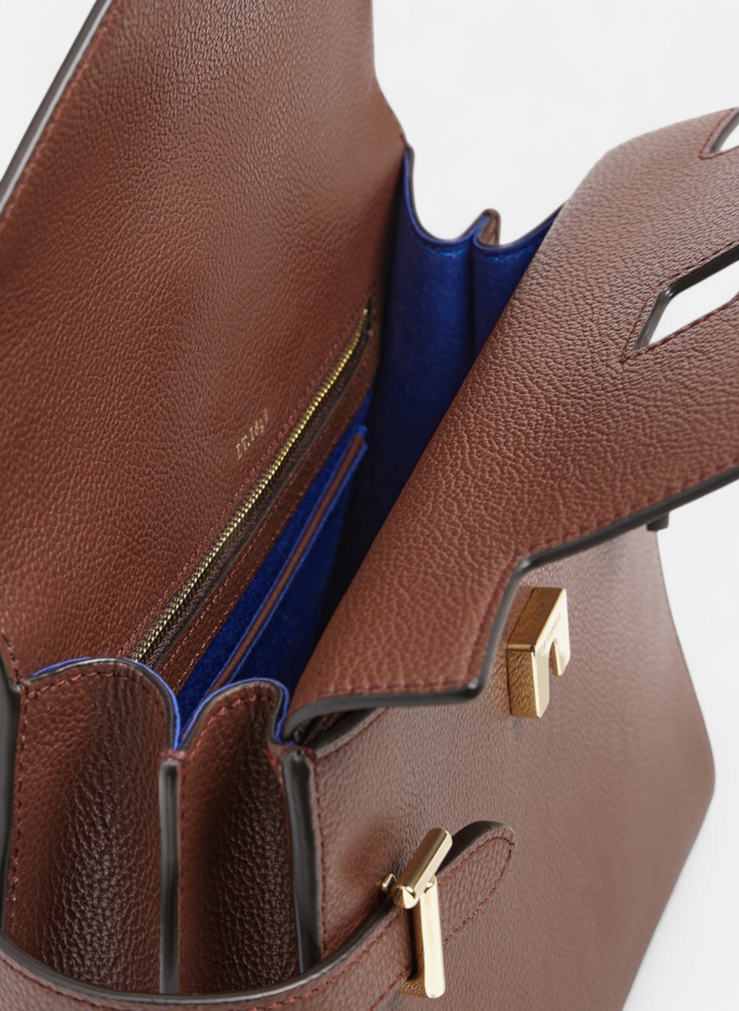 Sac à main double rabat moyen modèle emilie en cuir grainé LE TANNEUR Marron