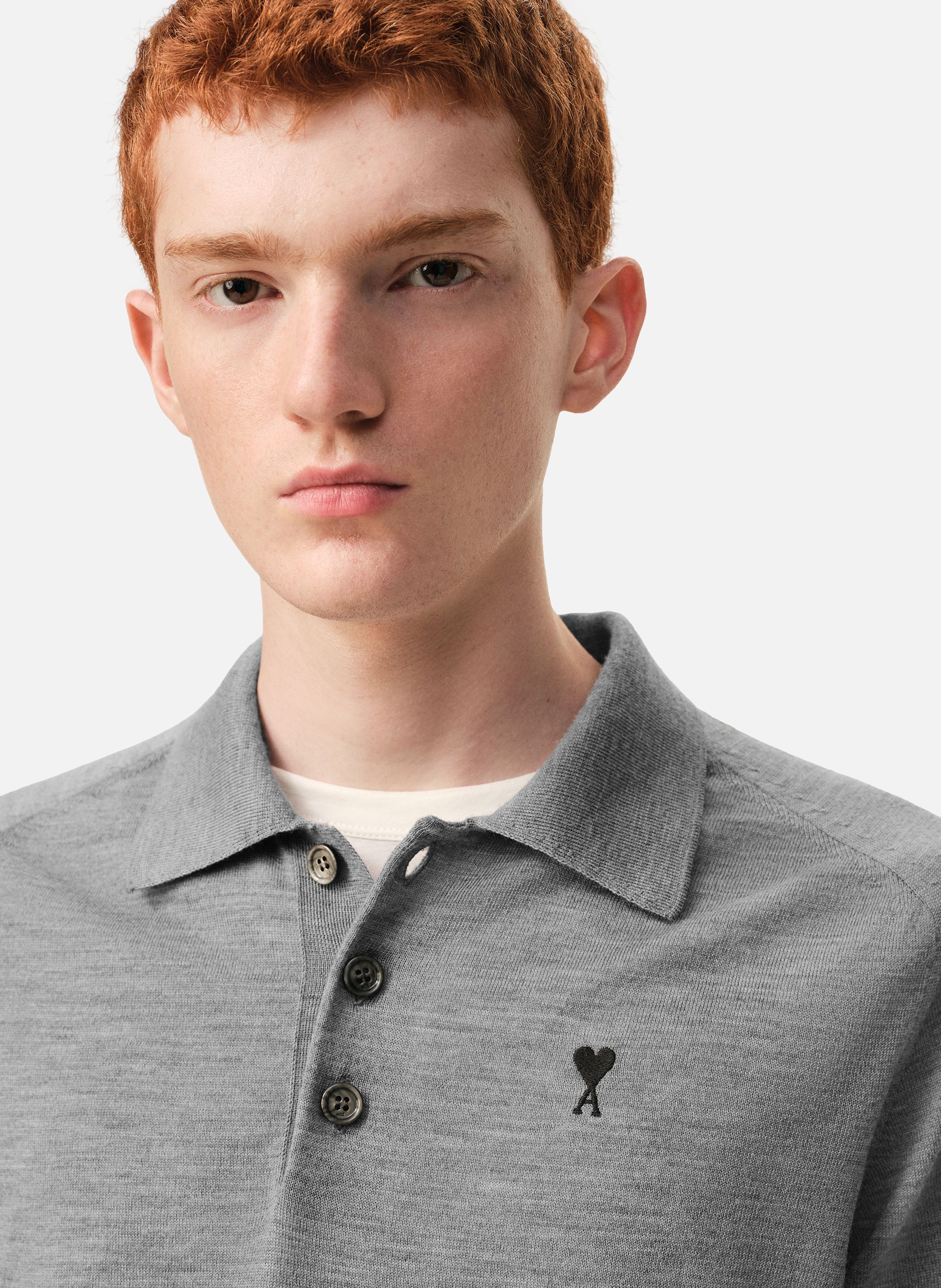 Polo manches courtes ami de coeur en laine AMI PARIS Gris
