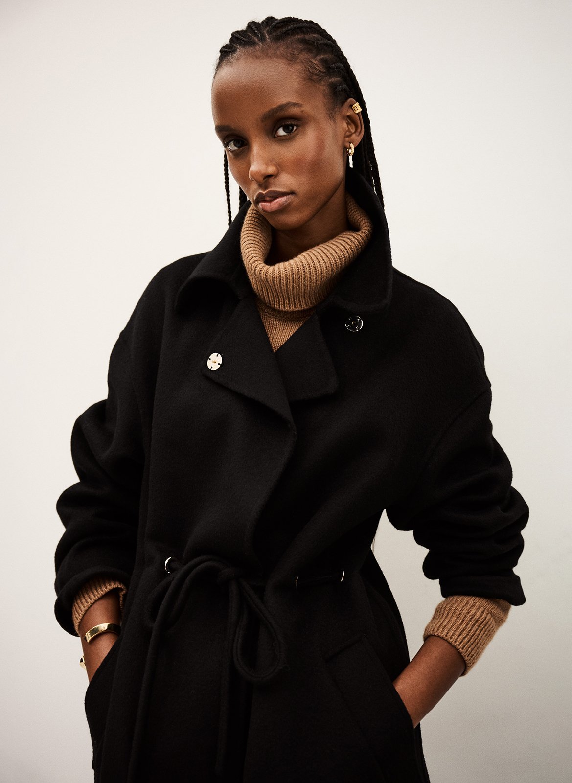 Manteau long col classique en laine mélangée kate BA&SH Noir