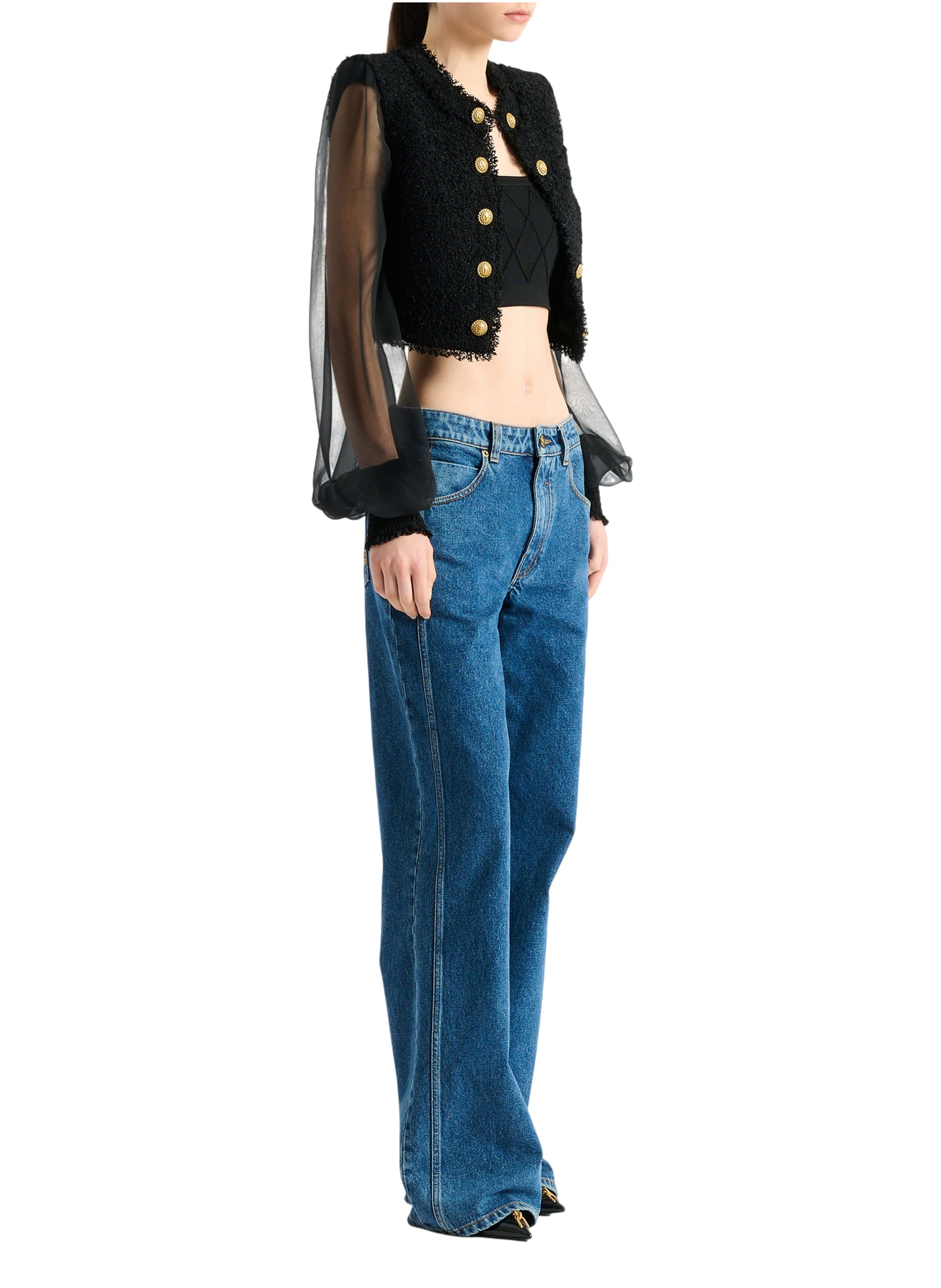 Spencer en tweed et mousseline BALMAIN Noir