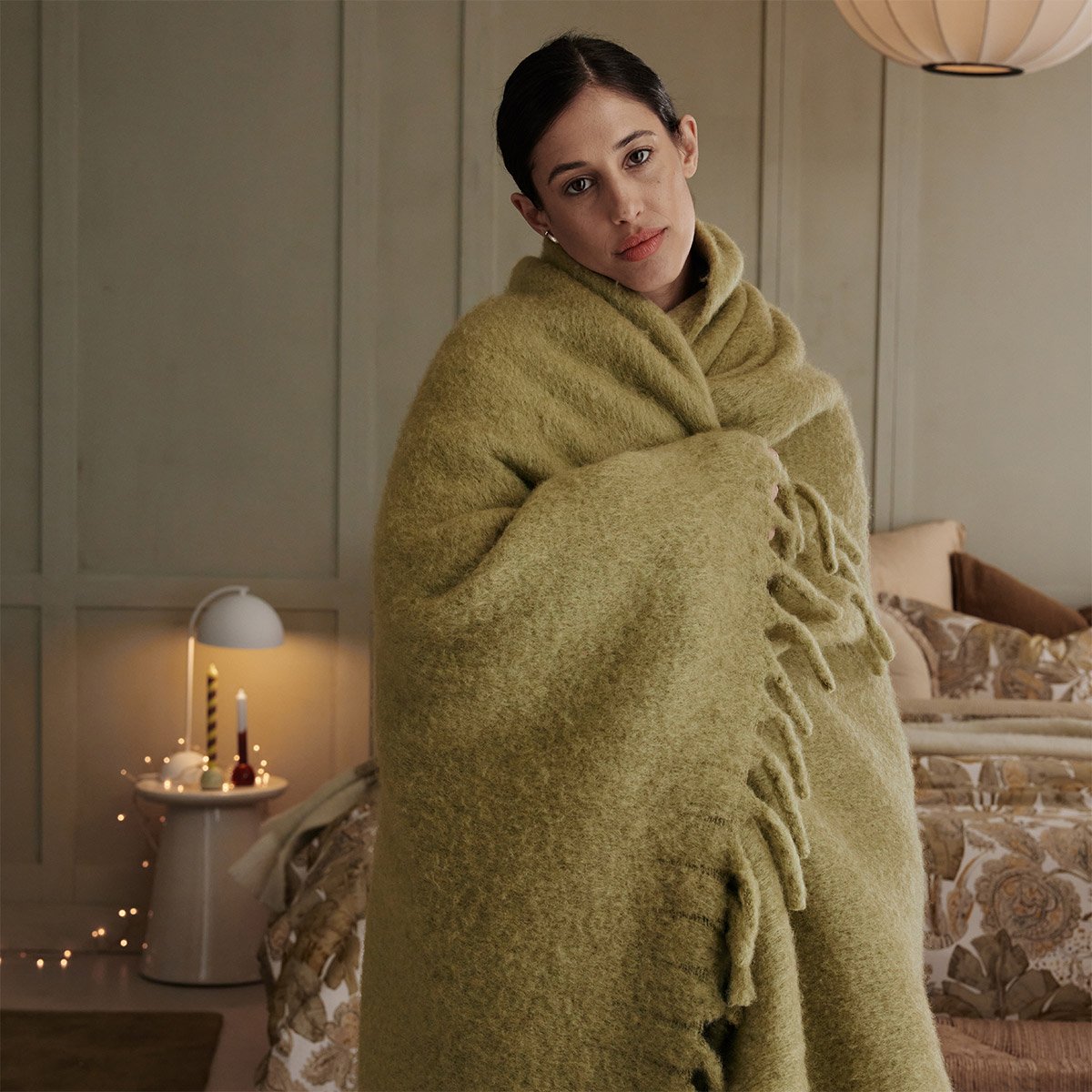 Plaid en mohair, tourbillon DESFORGES Vert