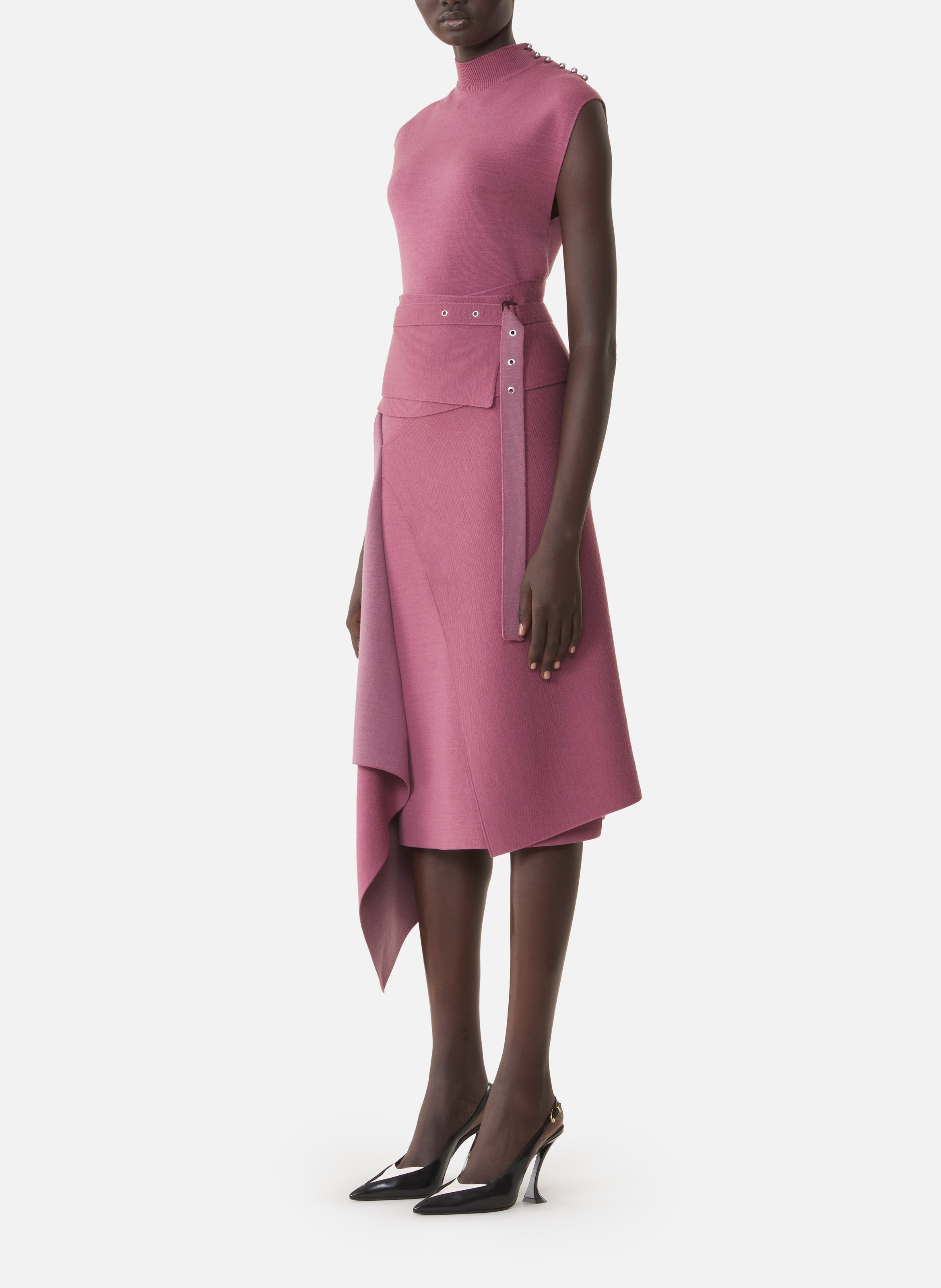 Robe drapée col montant en laine LANVIN Rose