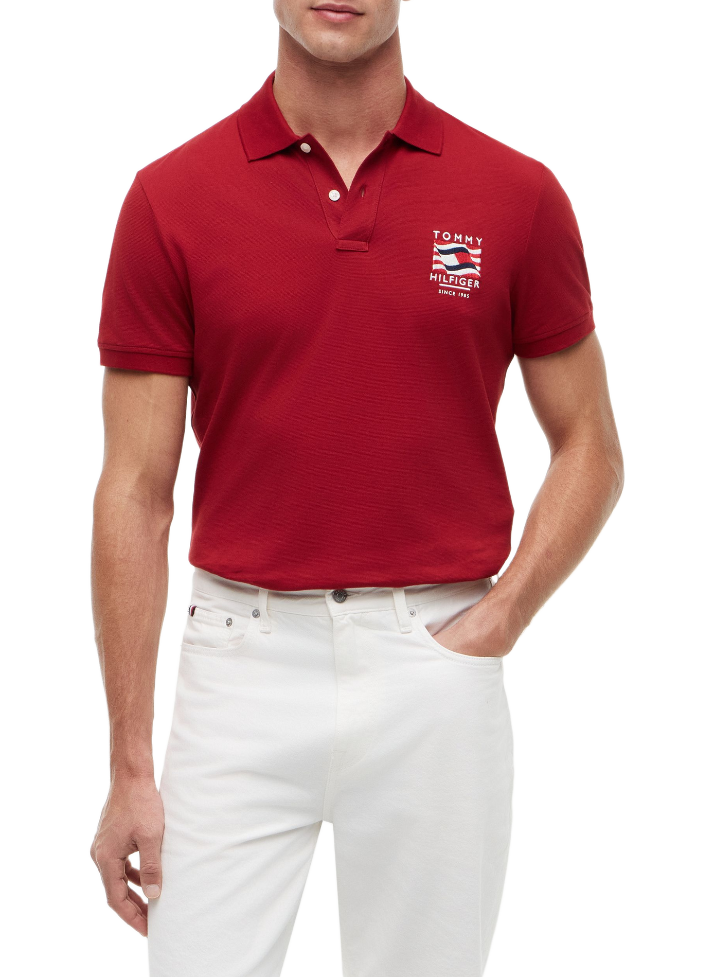 Short-sleeved cotton polo with logo TOMMY HILFIGER Red