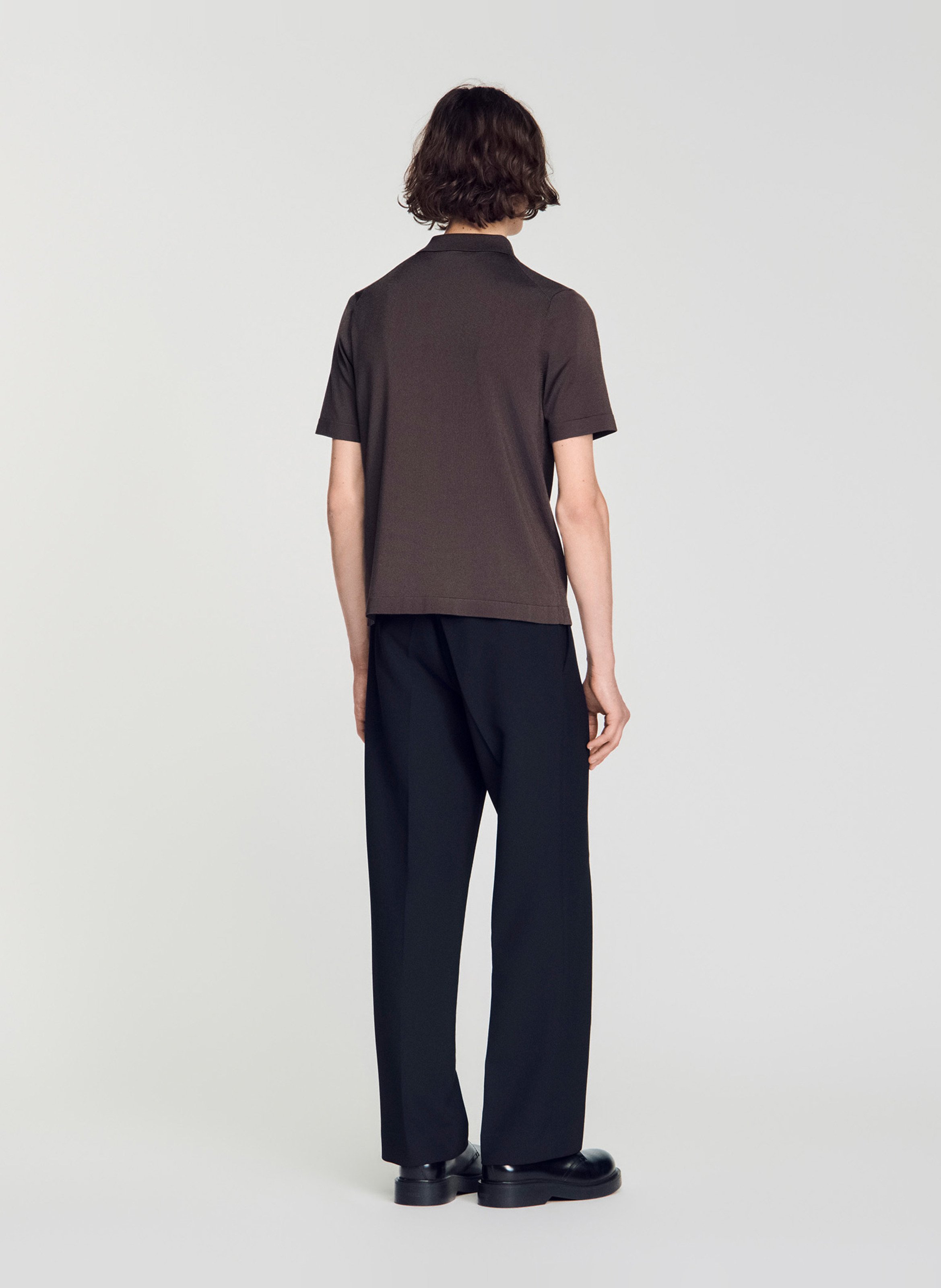 T-shirt manches courtes à col polo zippé SANDRO Marron