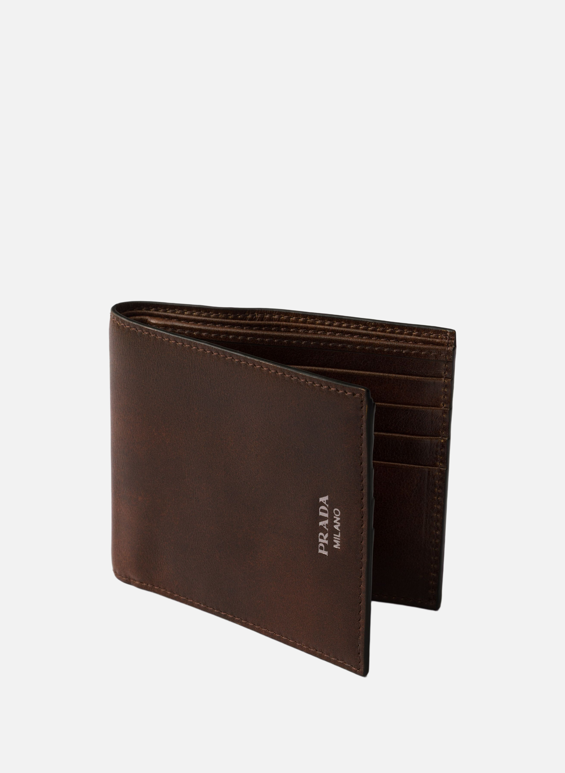 Portefeuille en cuir vieilli PRADA Marron