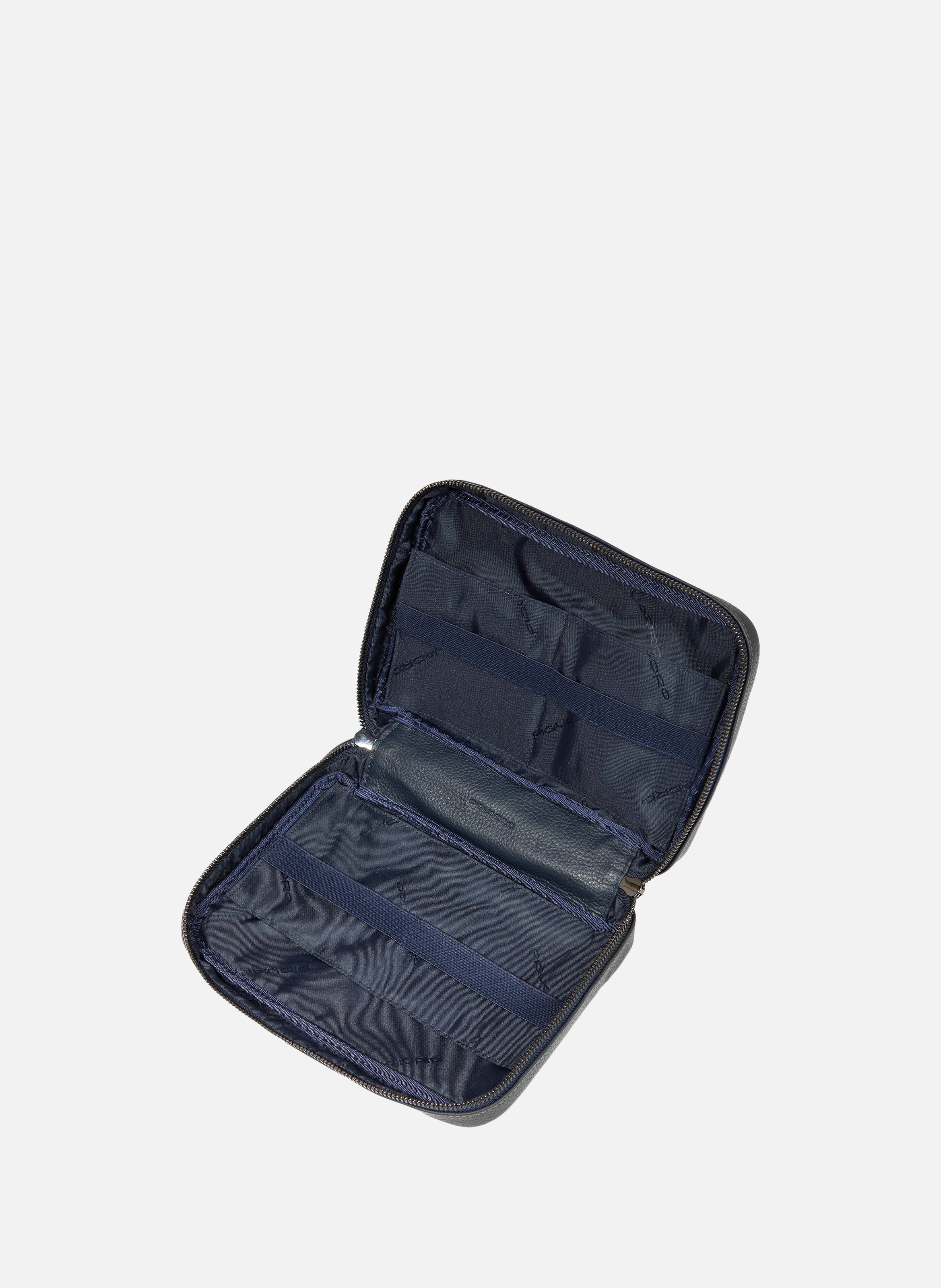 Opbergtas voor reiskabels van leer PIQUADRO Zwart