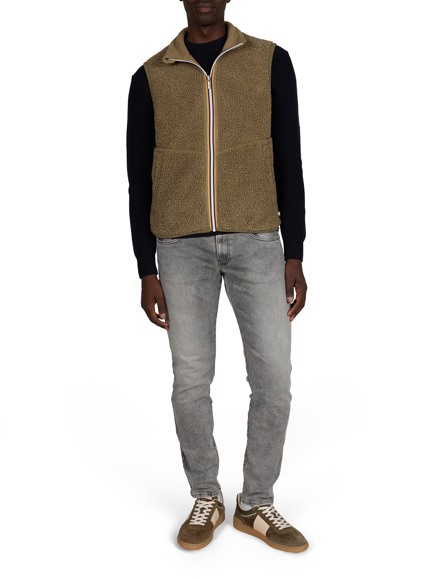 Sleeveless sherpa vest with high collar K-WAY Khaki