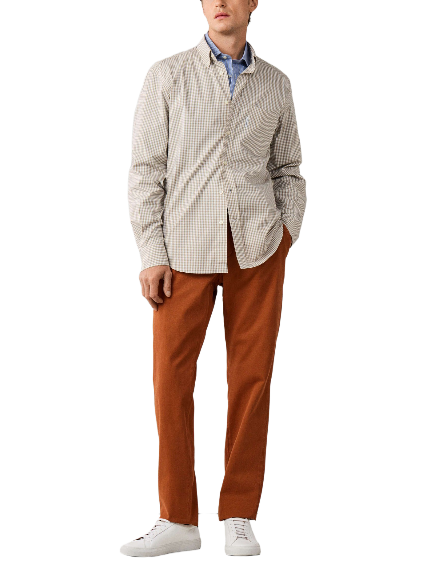 Chemise à carreaux vichy en popeline de coton FACONNABLE Beige